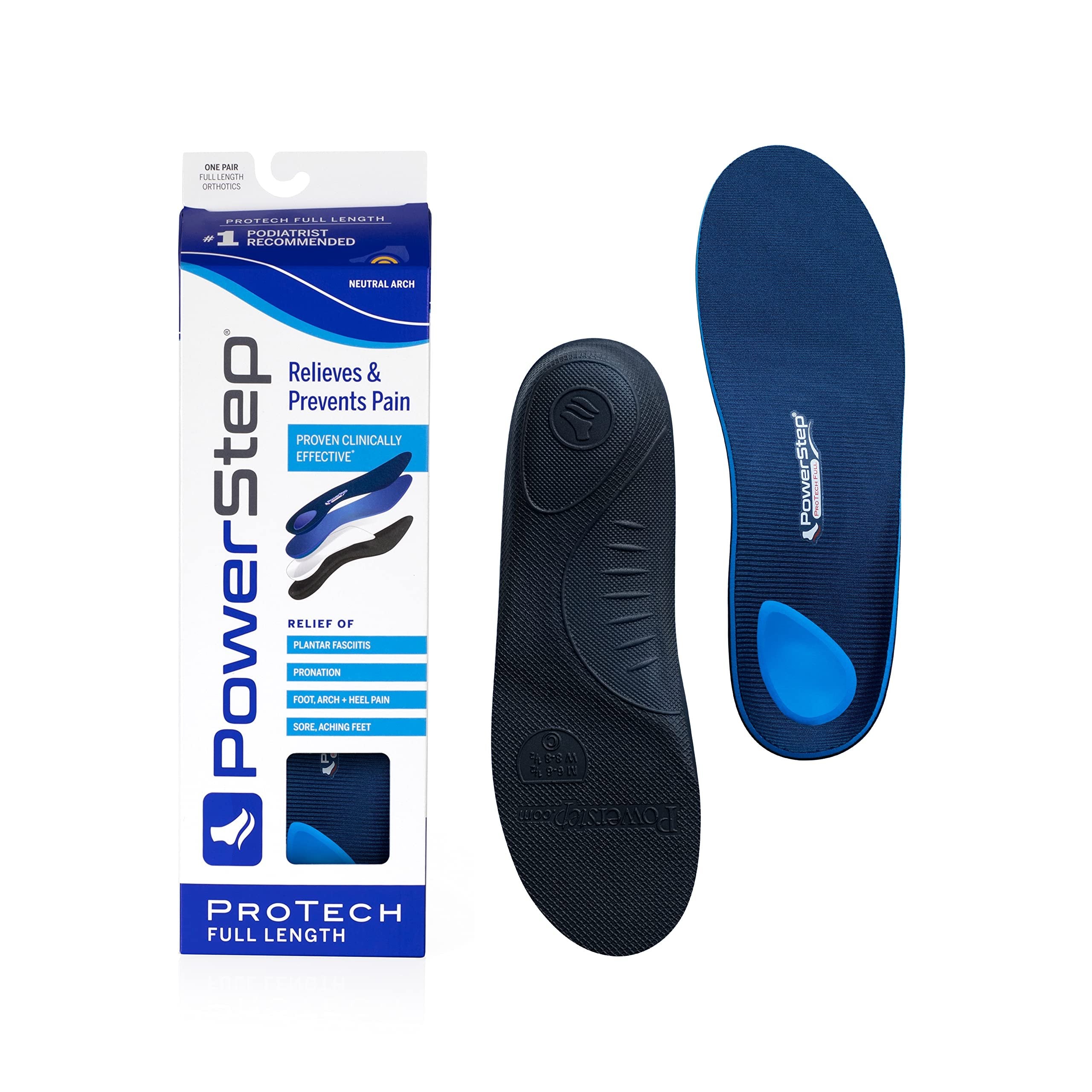 Powerstep ProTech Full Length - Medical Grade Plantar Fasciitis Pain Relief Insole, Heel Pain &Arch Support Orthotic for Women and Men (M 7-7.5 W 9-9.5)