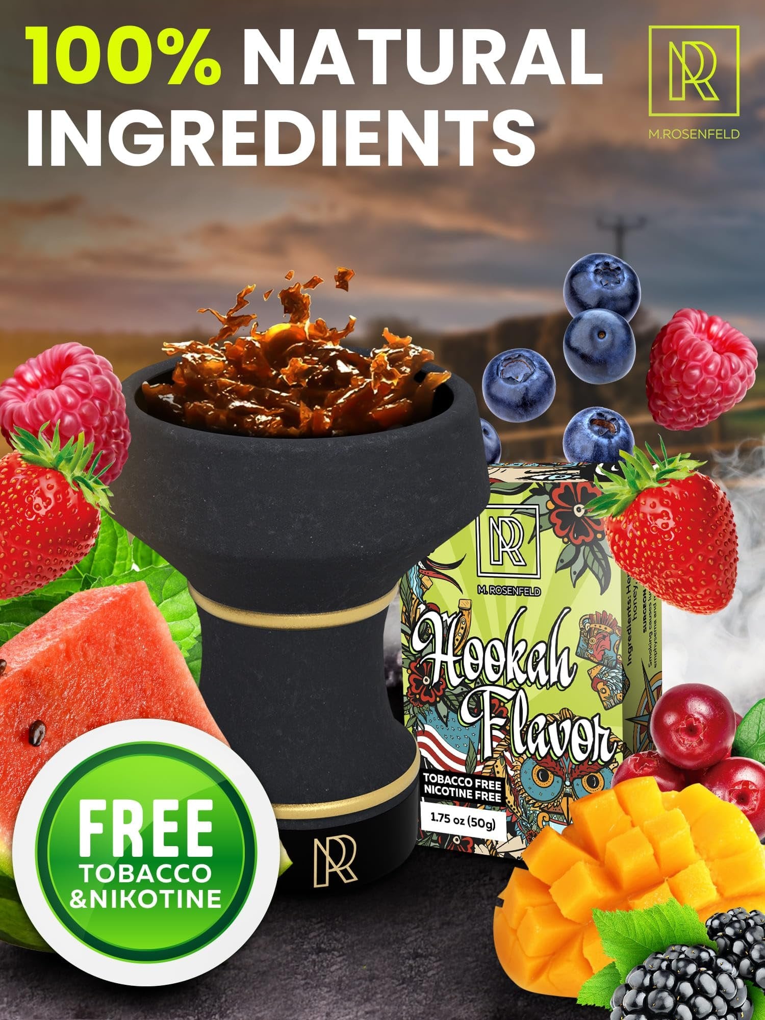 Classic Hookah Flavors Set - 5 x 50g Non Tobacco Hookah Flavor for your Hookah Bowl (Watermelon - Blueberry - Mango - Wildberry - Mint) Hookah Bundle Pack of 5 - Try these Tobacco Free Shisha
