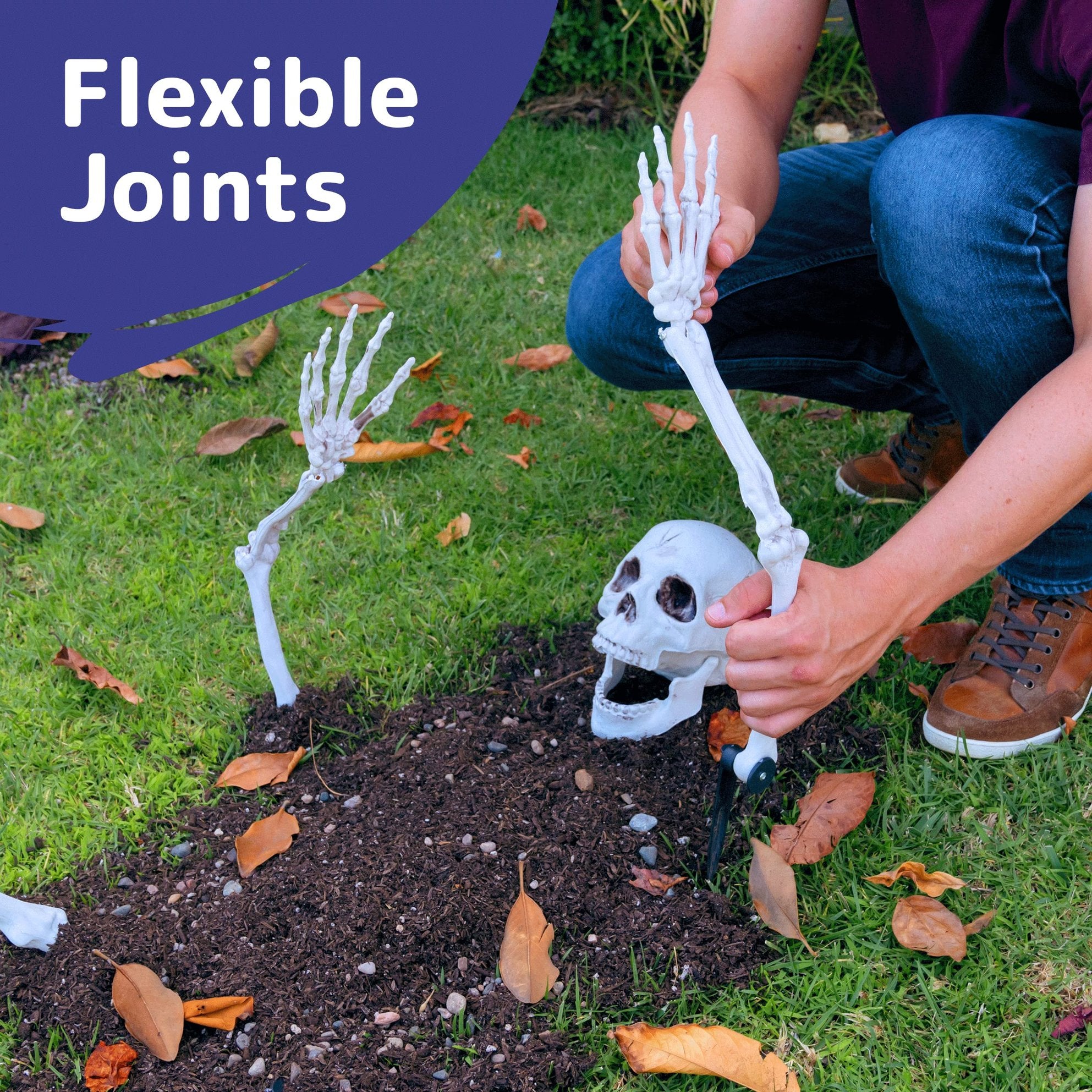 PREXTEX Skeleton Stakes for Outdoor Yard Halloween Decorations - Life-Sized Groundbreaker Skeleton in Front Lawn Garden