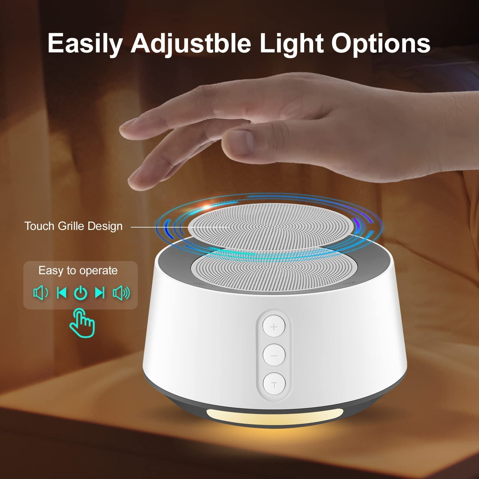 White Noise Machine with 14 High Fidelity Soundtracks, 10 Level Night Lights, Full Touch Metal Grille and Buttons, Timer and Memory Features, Plug in, Lullaby Machine for Baby, Adults