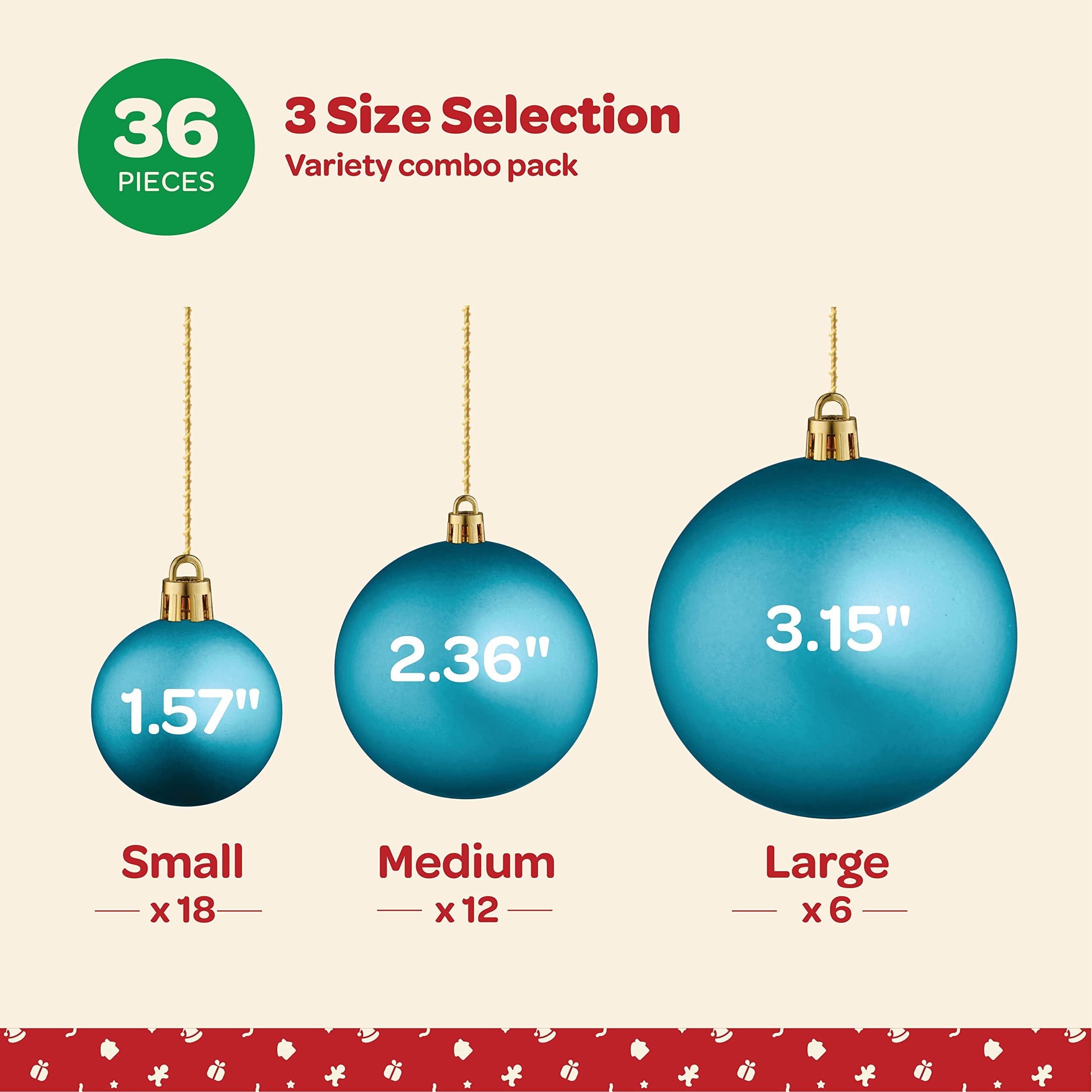 Christmas Ornaments Set of 36 - Beautiful [Teal] Christmas Tree Decorations Ornaments Set - 6 Style Christmas Ball Ornaments - Shatterproof/Pre-Strung - for Holiday/Party/Decorations/DIY