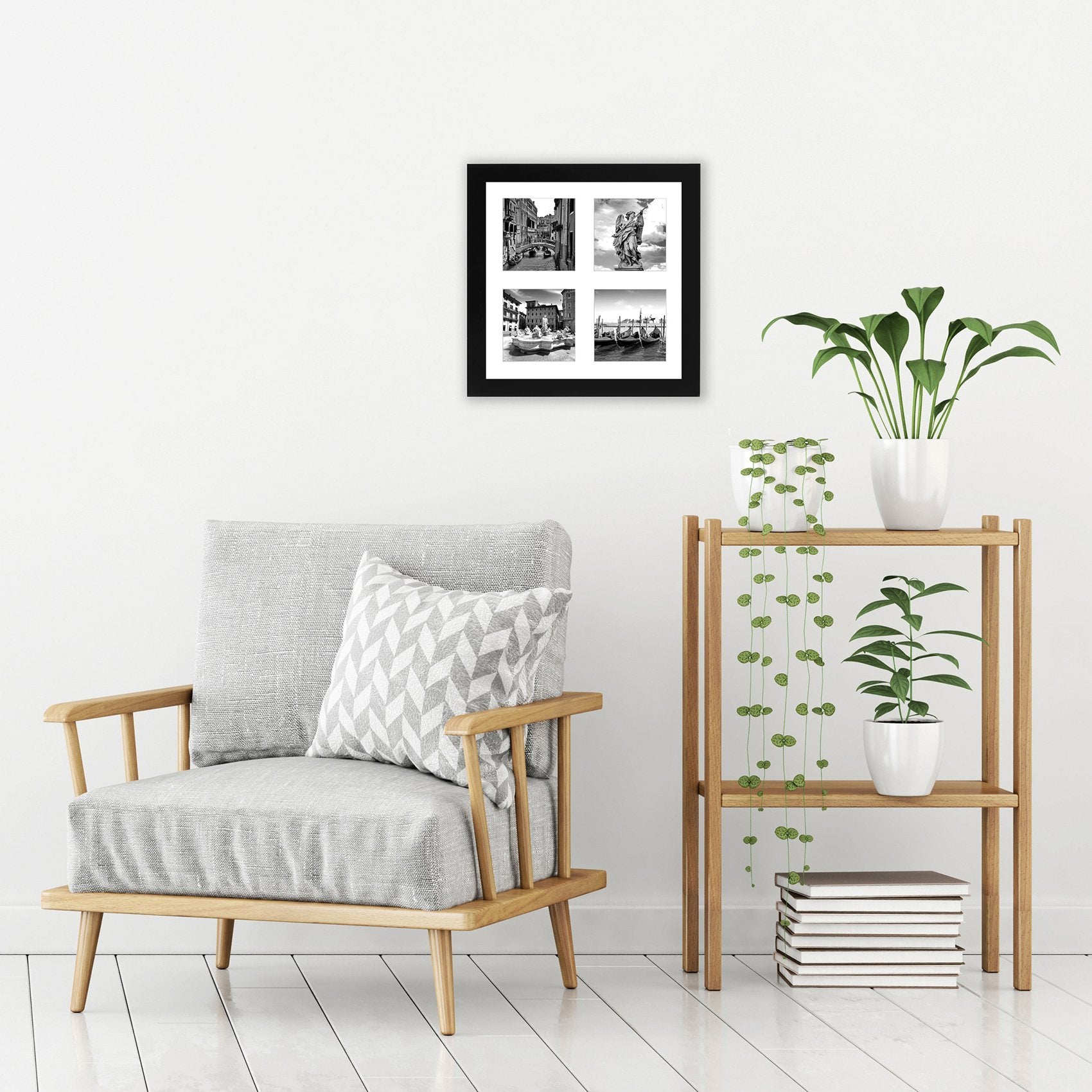 Americanflat 10x10 Collage Picture Frame in Black - Displays Four 4x4 Frame Openings - Engineered Wood Square Picture Frame with Shatter Resistant Glass, and Includes Hanging Hardware for Wall