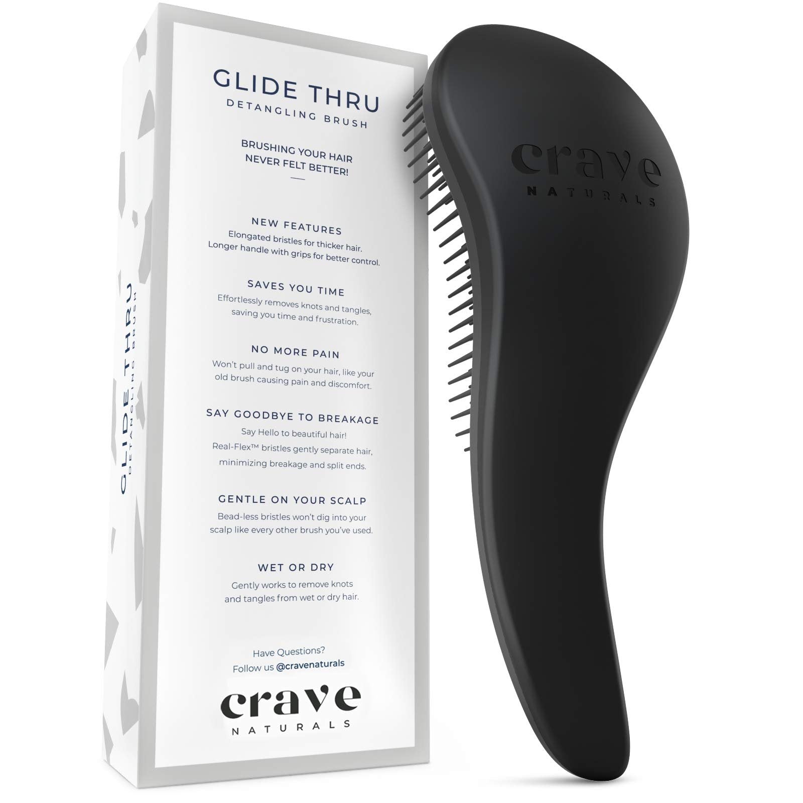 Crave Naturals BIGGIE Glide Thru Detangling Brush - Detangler Hairbrush & Comb for Curly, Natural, Straight, Wet or Dry Hair (BLACK)