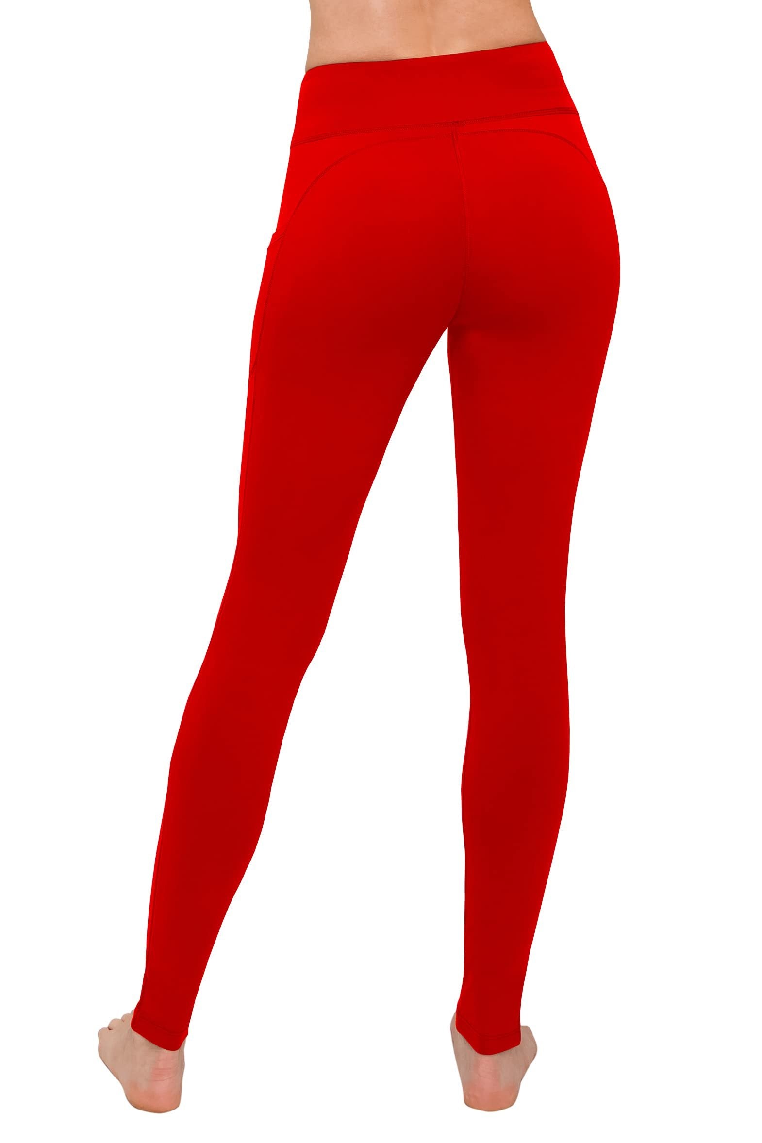 SATINA Womens High Waisted Leggings with Pockets -, Leggings for Regular & Plus Size Women, 3 Inch Waistband, Red, One Size