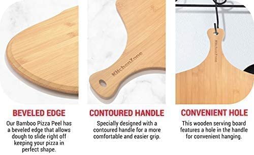 Kitchen Zone Bamboo Pizza Peel, Durable Wooden Pizza Board with Handle to Use as Serving Tray, Cutting Board