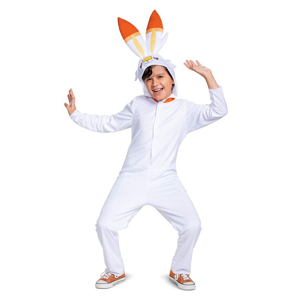 Scorbunny Pokemon Kids Costume, Official Pokemon Hooded Jumpsuit with Ears, Classic Size Large (10-12) Multicolored