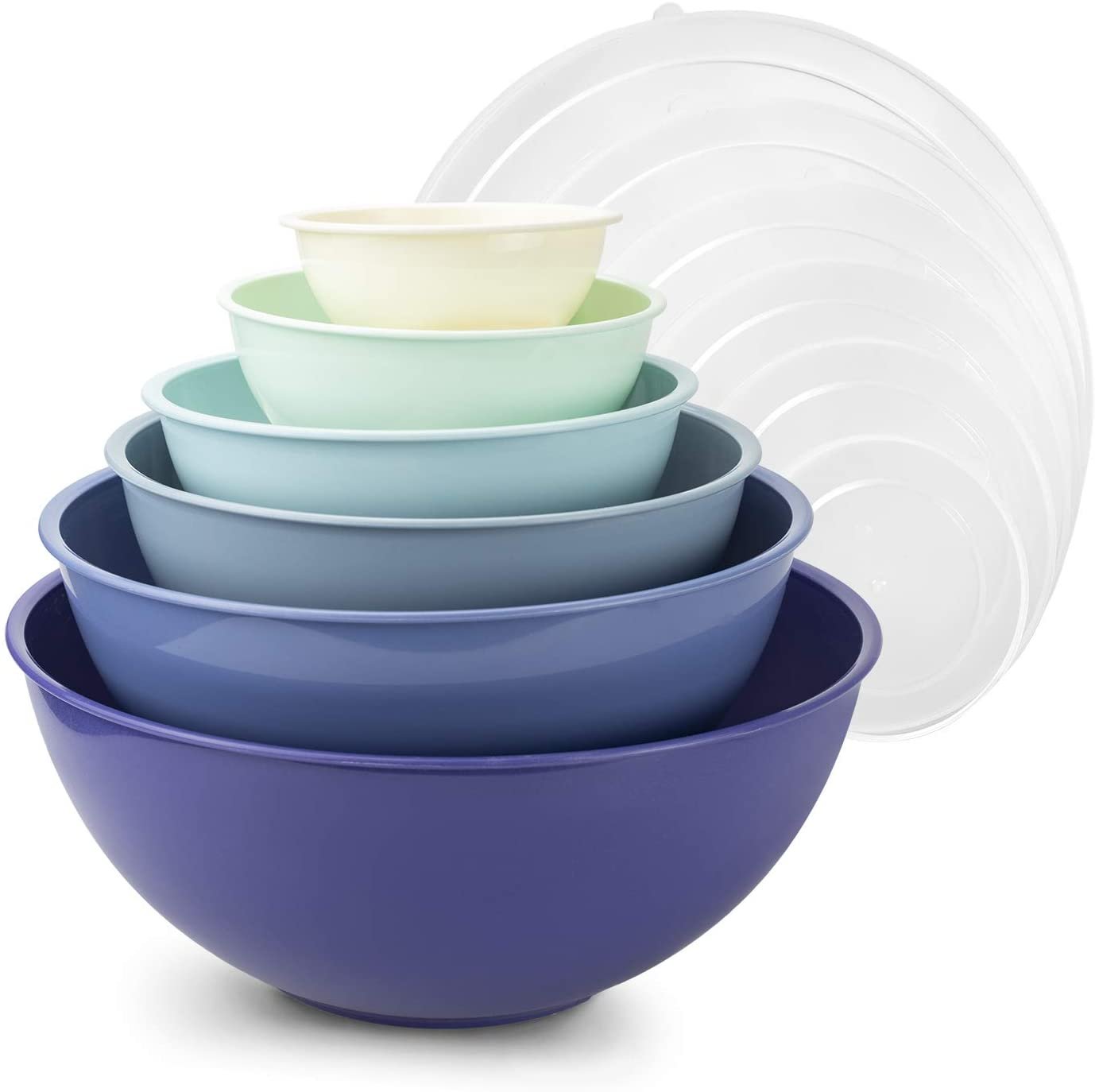 COOK WITH COLOR Plastic Mixing Bowls with Lids - 12 Piece Nesting Bowls Set includes 6 Prep Bowls and 6 Lids, Microwave Safe (Blue Ombre)