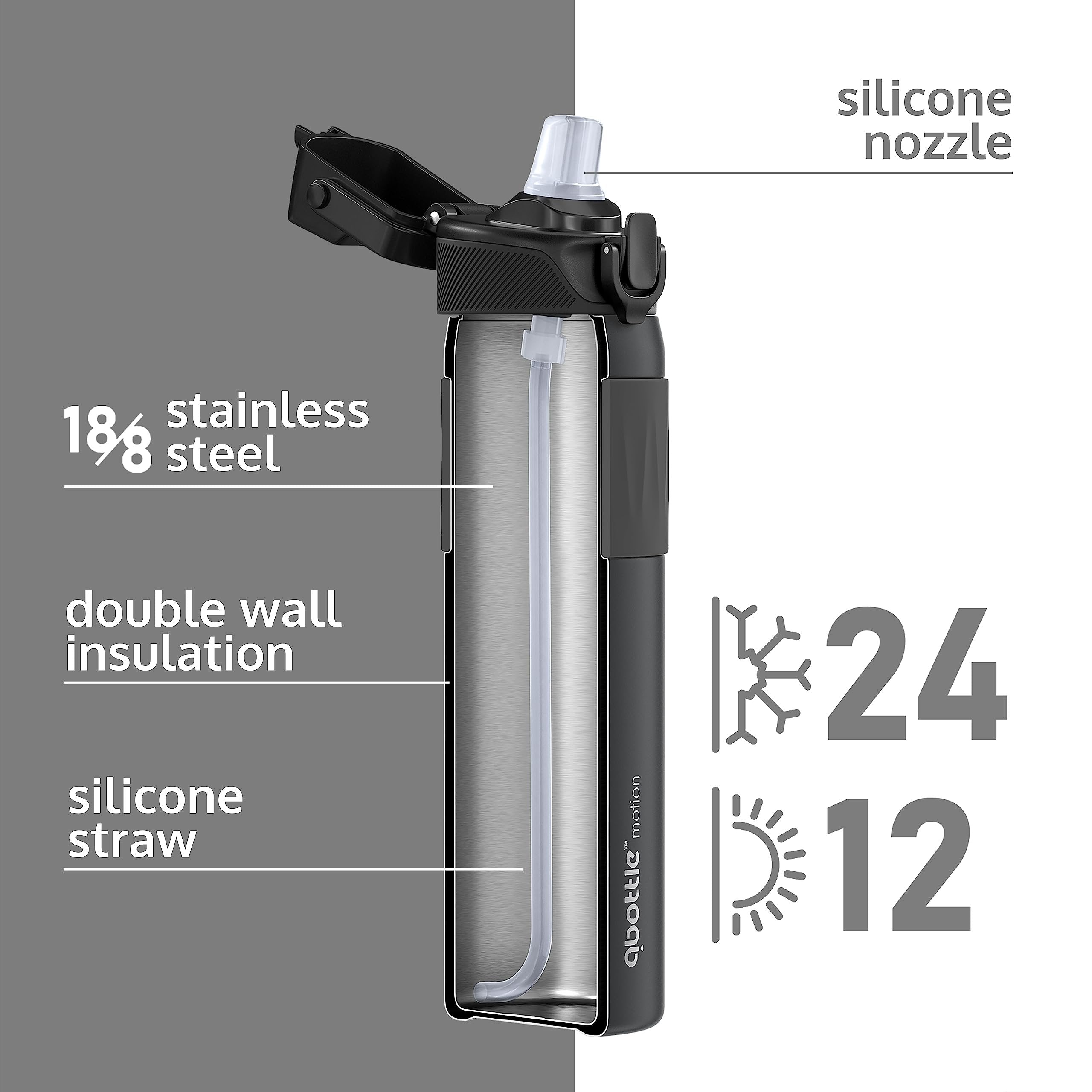 qbottle Insulated Water Bottles with Straw Lid - Stainless Steel Water Bottle - Leak Proof Metal Water Bottle - No Sweat - Reusable - Steel Gray, 23.6 oz