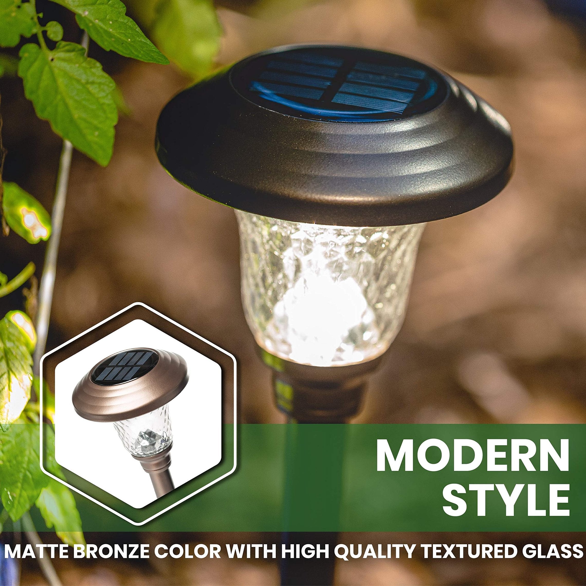Signature Garden Solar Garden Lights - Auto On/Off Outdoor Bright Solar Pathway Lights - All-Weather/Waterproof Outdoor Solar Lights for Yard, Garden, or Driveway (8-Pack, Stainless Steel Bronze)