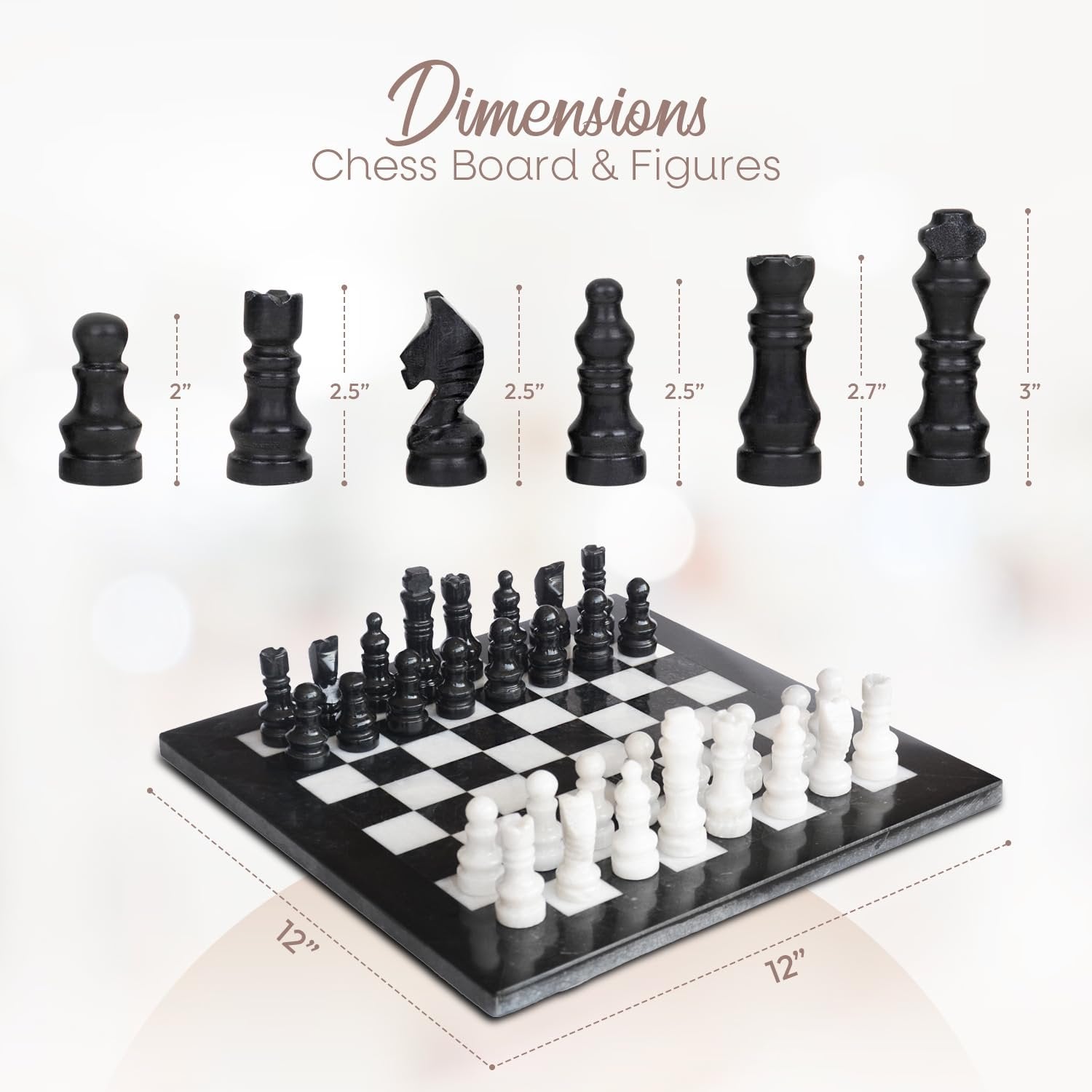 UMAID Marble Chess Set with Luxury Storage Box, Chess Board 12” White & Black Onyx Marble Chess Sets & Marble Chess Pieces, Unique Chess Sets for Adults and Modern Chess Boards Decor