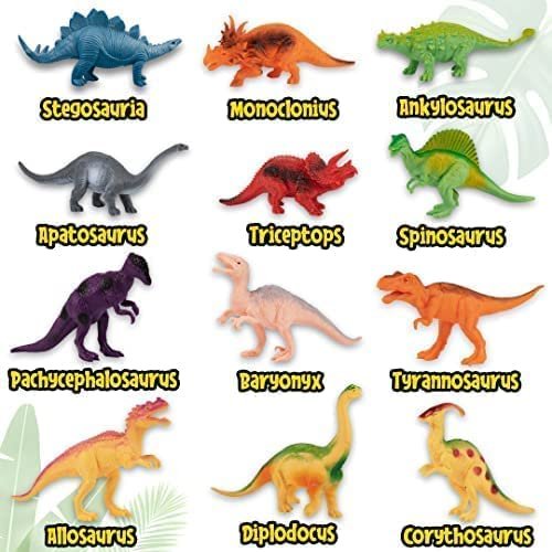 PREXTEX Dinosaur Figures for Kids 3-5+ (12 Plastic Dinosaurs Figurines with Educational Dinosaur Book) Dinosaur Toys Set for Toddlers Learning & Development (Boys & Girls)