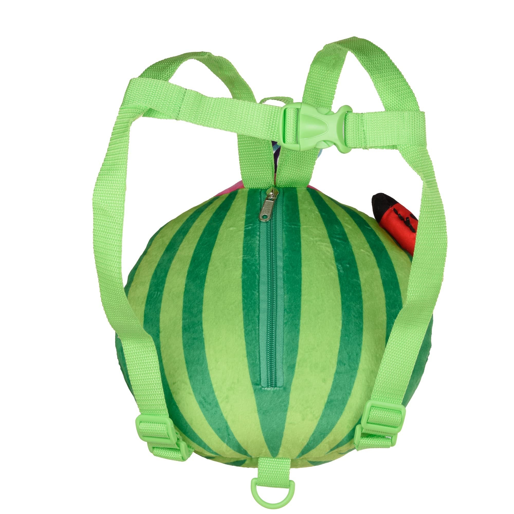 AI ACCESSORY INNOVATIONS Cocomelon Plush Watermelon Toddler Backpack with Detachable Safety Leash, Anti-Lost Safety Harness 10” Bag for kids