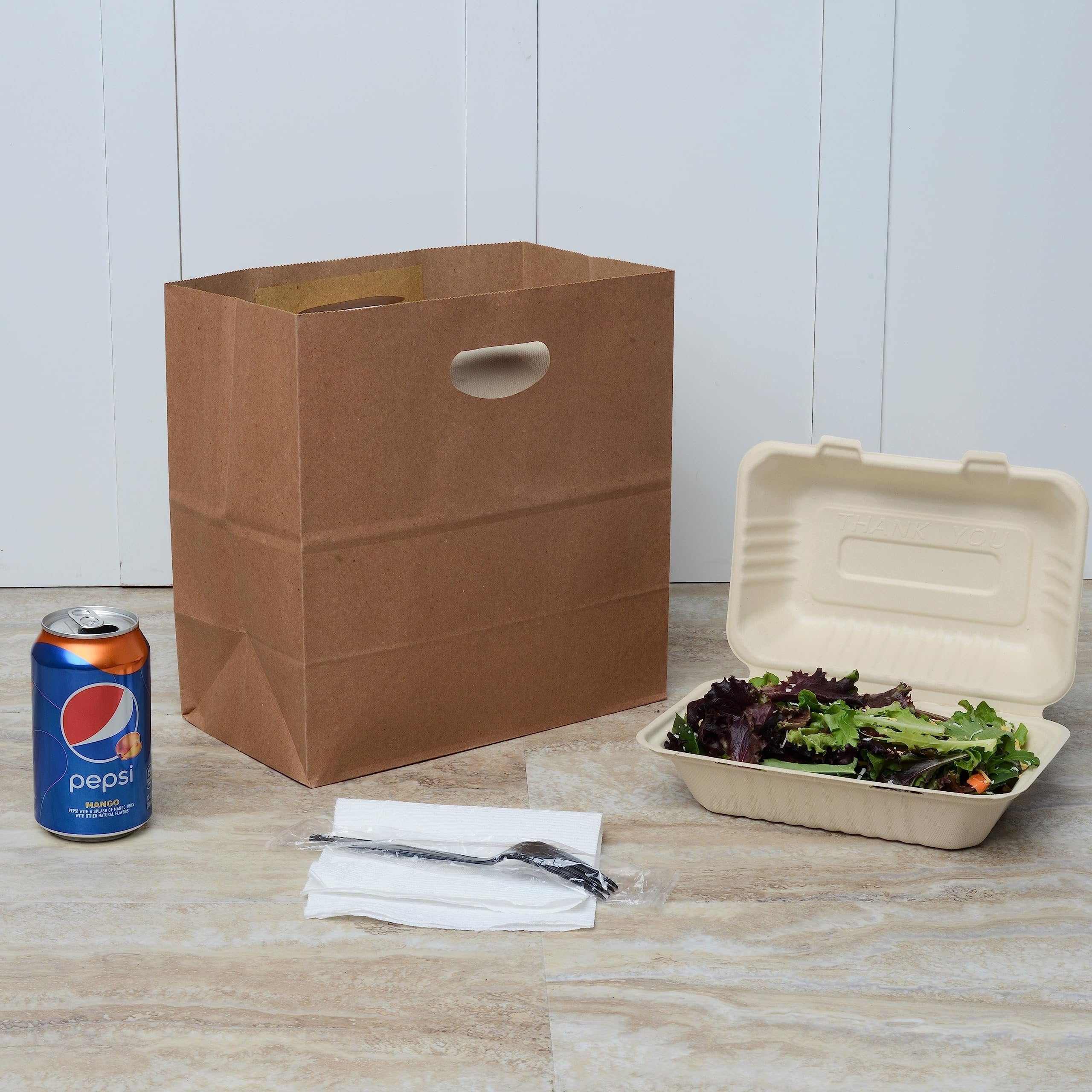 Brown Paper Bags with Handles - 11x6x11 100 Pack Small Die Cut Handle Brown Paper Lunch Bags, Paper Bags Bulk, Kraft Bags for Food Service, Takeout, Bread Bag, Shopping Bags for Small Business, Retail