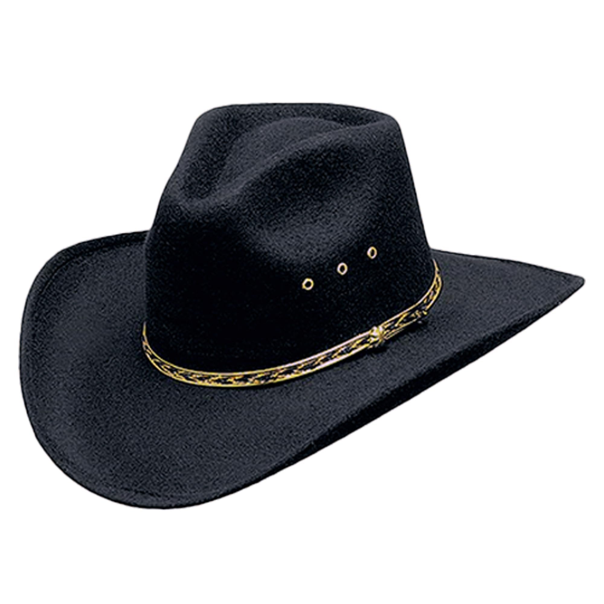 Western Pinch Front Faux Felt Cowboy Hat - Black Elastic Band L/XL