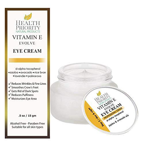 Natural Vitamin E Eye Cream for under eyes treatment. Reduce puffy bags, remove wrinkles & fine lines & soften crow's feet. Best antiaging moisturizer cream for restoring & hydrating