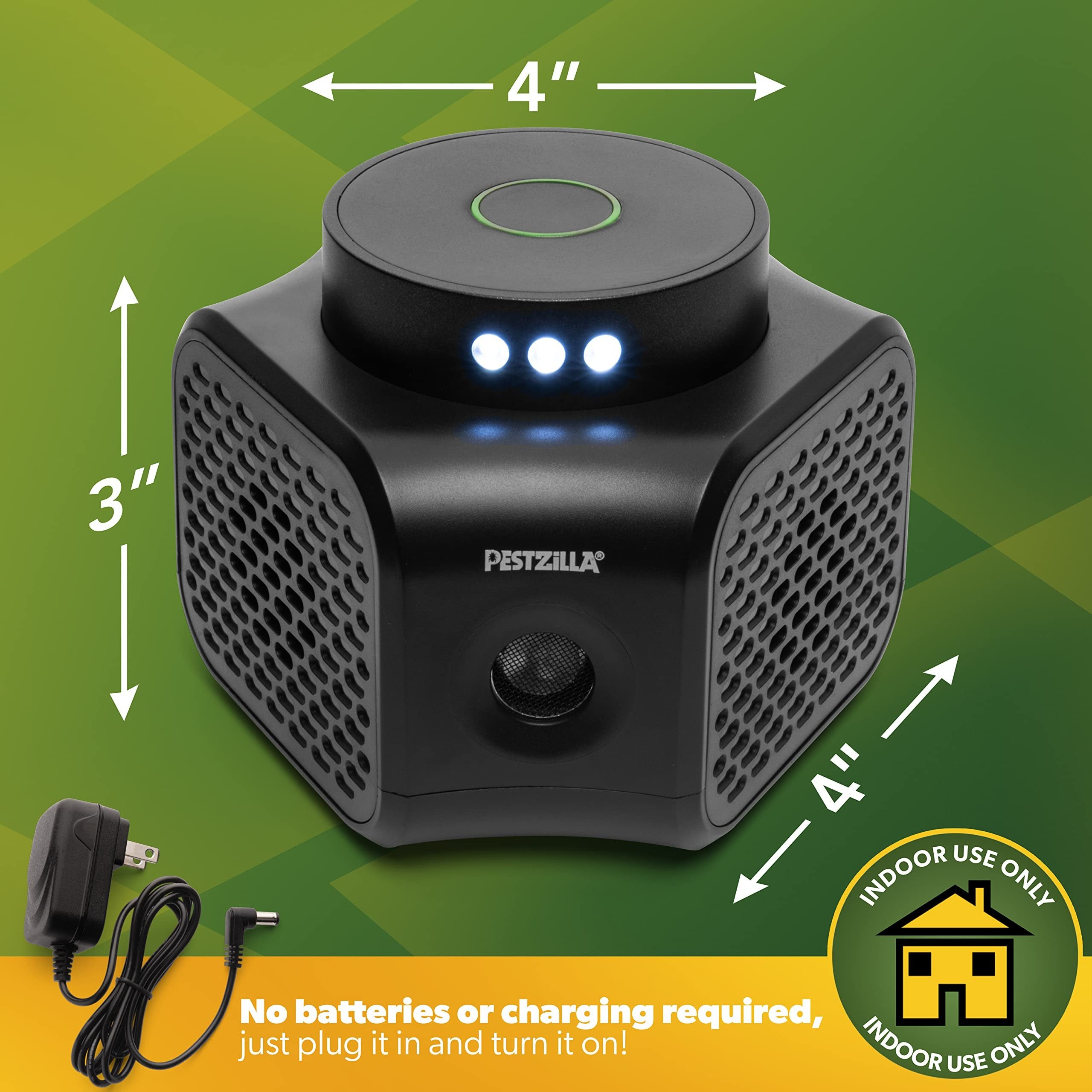 Pestzilla Ultrasonic Pest Repeller - Humane Mouse Repellent & Rat Deterrent - Ultrasound Impluse and LED Strobe Lights - Perfect for Squirrel Repellent Household Pests Repeller & Mice Repellant