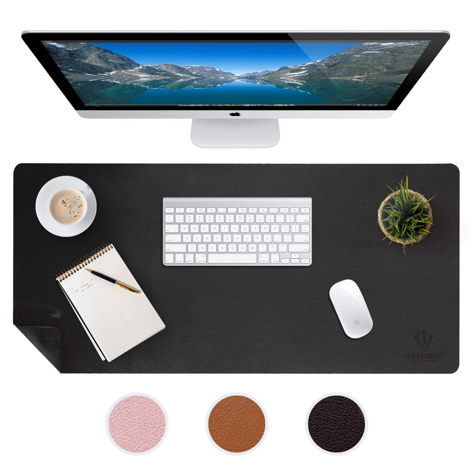 Large Leather Desk Mats for Keyboard and Mouse Pad, Anti-Skid Backing with Heat Resistant and Waterproof Surface, Responsive Desktop for Gaming, Writing, or Home Office Work (Black, 24X48)