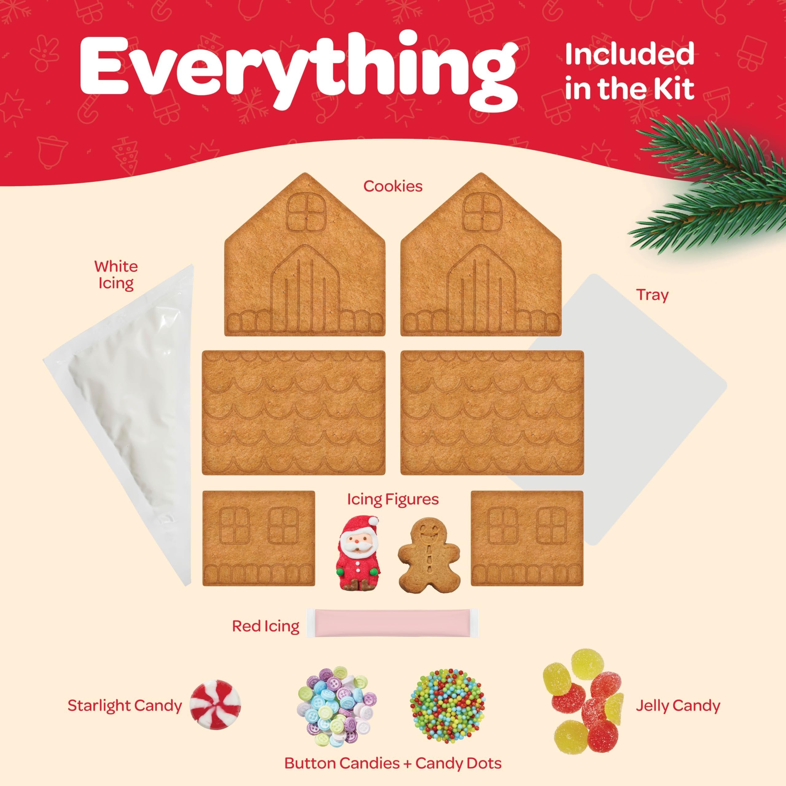 Gingerbread House kit [Set of 2] DIY Gingerbread House, Fun Holiday Activity for Kids, Ease Crafted Grooves Decor Kit of 2 Houses/4 ppl/Fondant/Snowflakes/Candies/Jellies/Beads/Buttons/Tray 30 Pcs Set