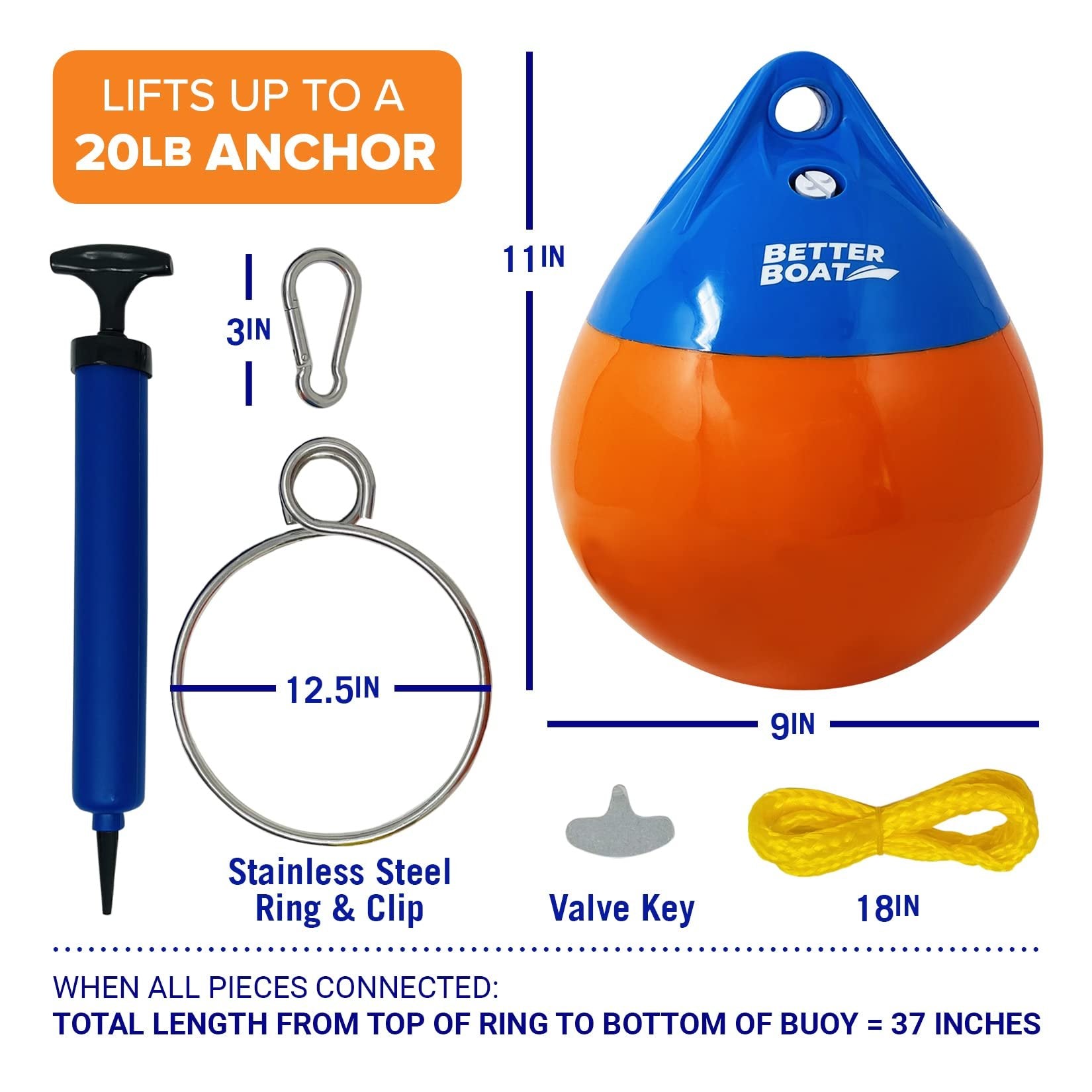 Anchor Bouy and Retrieval Ring 9" Inflatable Vinyl Boat Buoy Balls with Pump Round Boat Mooring Buoys, Marker and Anchor Float Ball Floating Pick Up for Rope for Sea & Lake
