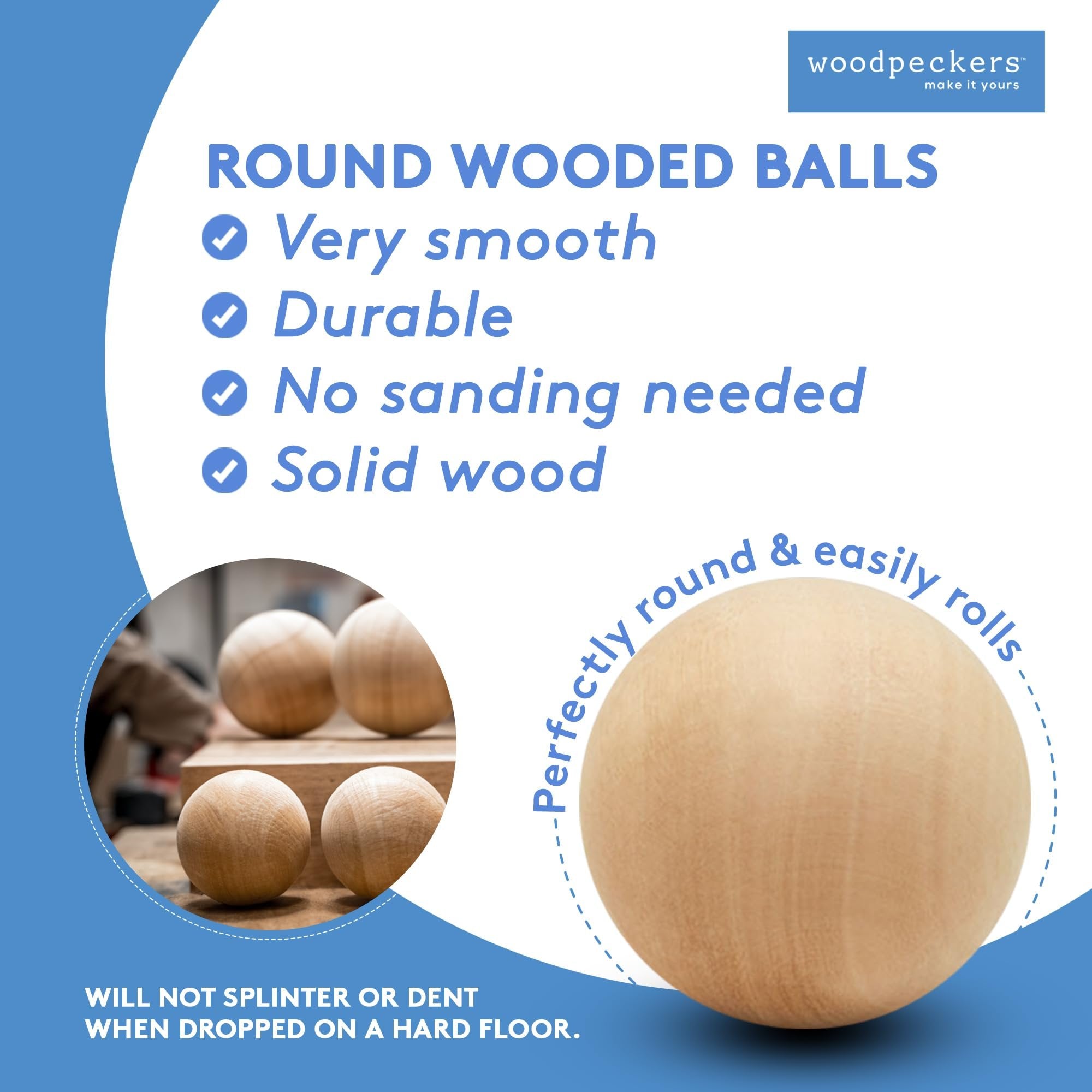 2-1/4 Inch Small Wood Balls, Pack of 10 Wooden Balls for Crafts and DIY Project, Hardwood Birch Wood Balls, by Woodpeckers