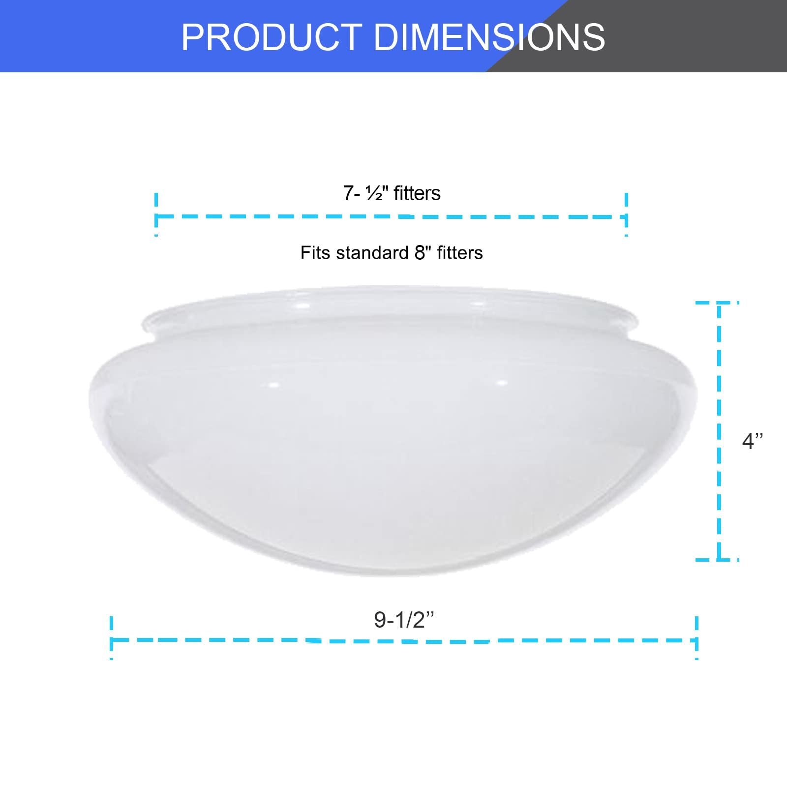 Dysmio 8-Inch White Classic Globe, Dome, Fitter Size 7-1/2 inches, Replacement Mushroom Glass Shade for Pendant, Fan light, Bathroom