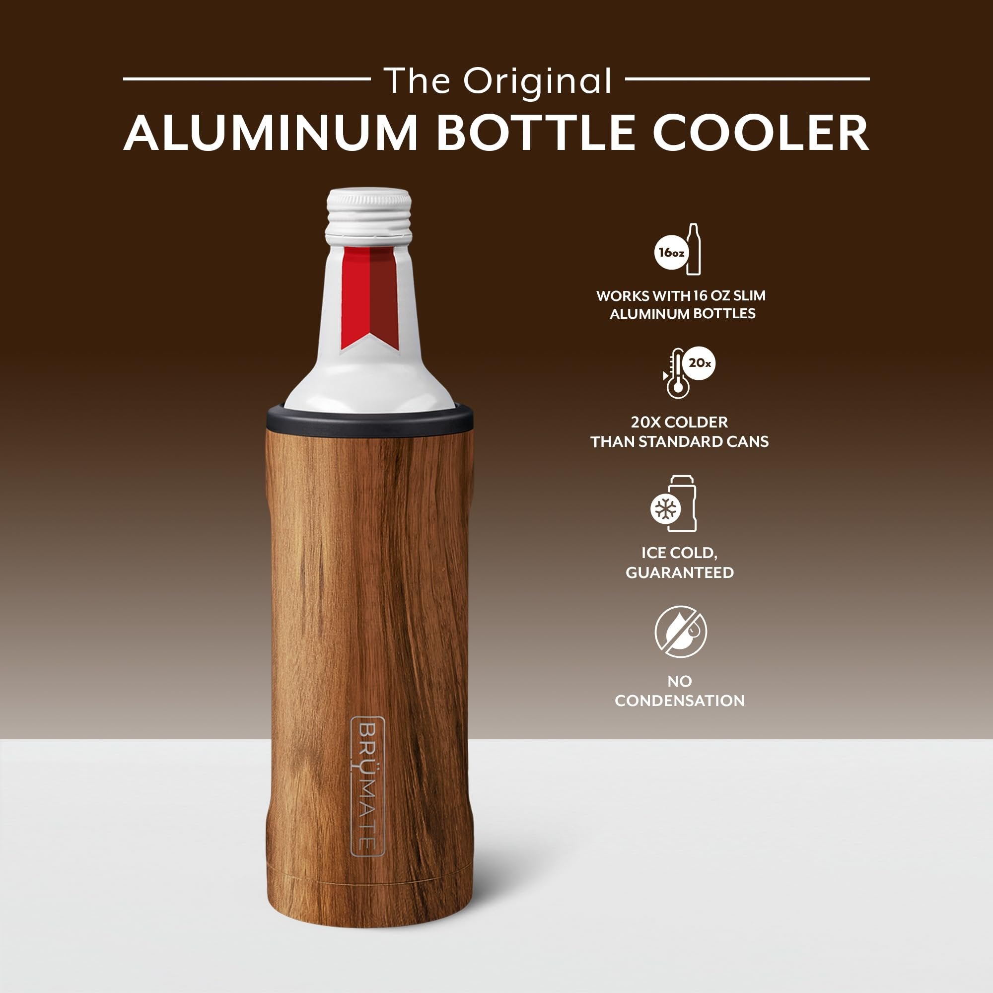 BrüMate Hopsulator Twist Can Cooler Insulated for 16oz slim aluminum bottles | Can Insulated Stainless Steel Drink Holder for Reclosable Slim Aluminum Beer Bottles (Walnut)