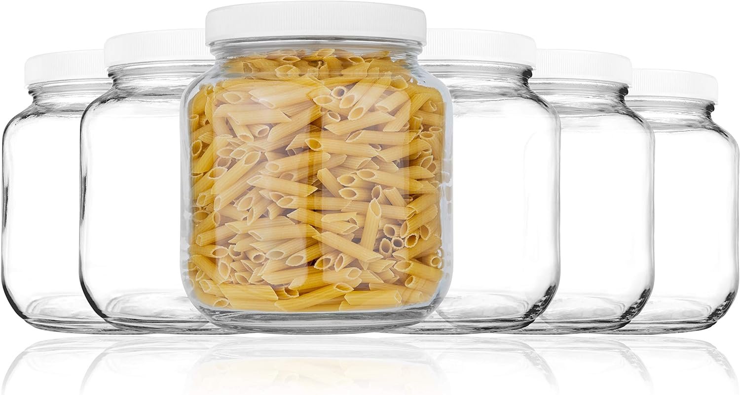6 Pack of Half Gallon Mason Jars - Wide Mouth with Airtight Lid - Safe Container for Fermenting, Pickling, and Storing - By KitchenToolz