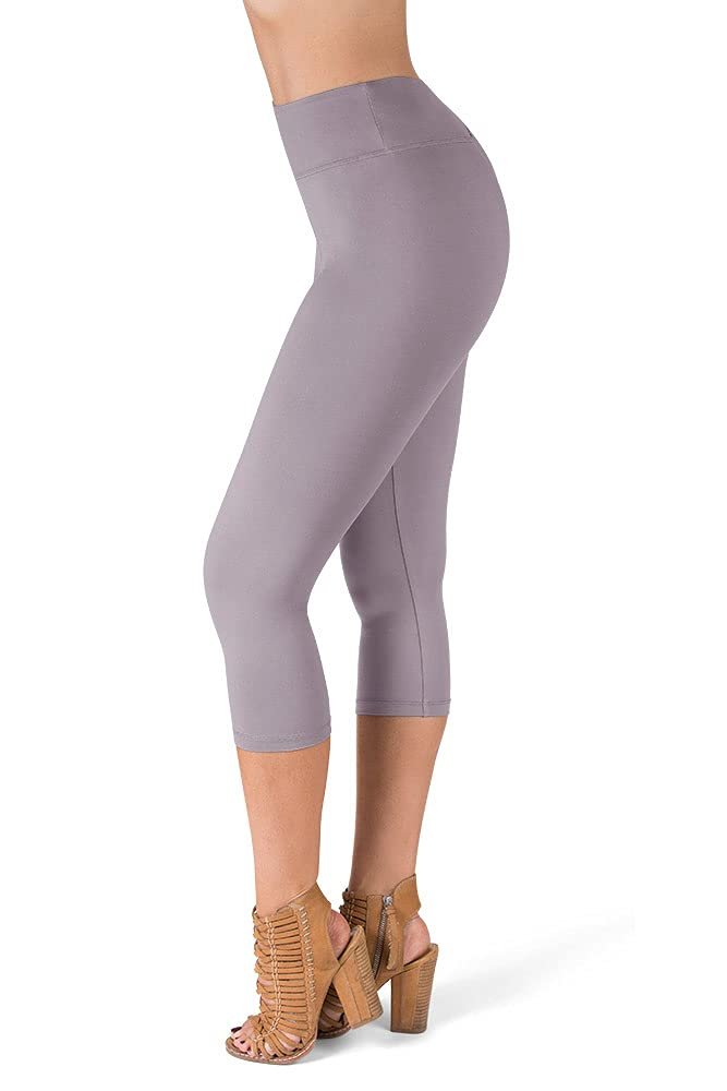 SATINA High Waisted Capri Leggings for Women - Capri Leggings for Women - High Waist for Tummy Control - Gray Capri Leggings for |3 Inch Waistband (Plus Size, Gray)