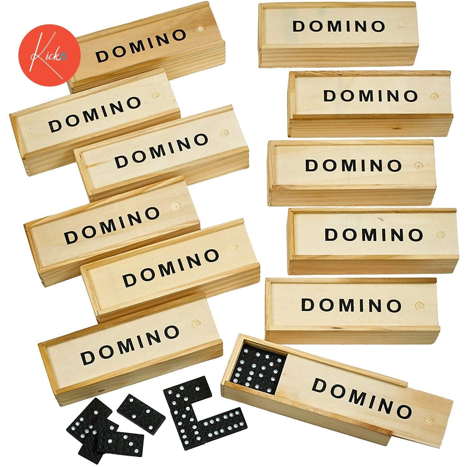 Kicko Mini Wooden Dominoes Set - 12 Pack - Miniature Classic Board Games - Small Blocks, Educational Toys, Game Tiles, Leisure Time, for Teens and Adults