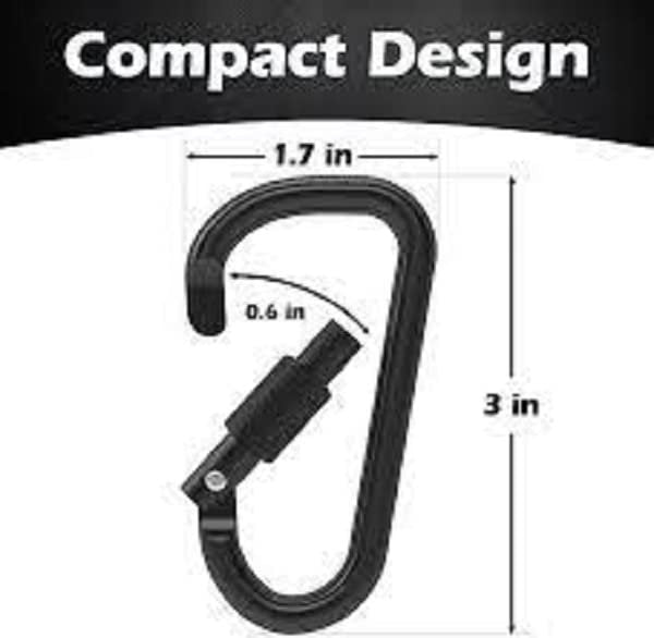 Gold Lion Gear Aluminum Carabiner with Lock 3" - Carabiners - D Shape Heavy Duty Buckle - Locking Carabiner Clip - Key Ring - Backpack Clip - D Clips - Key Holder for Belt - Key Clip - Back Pack Clips