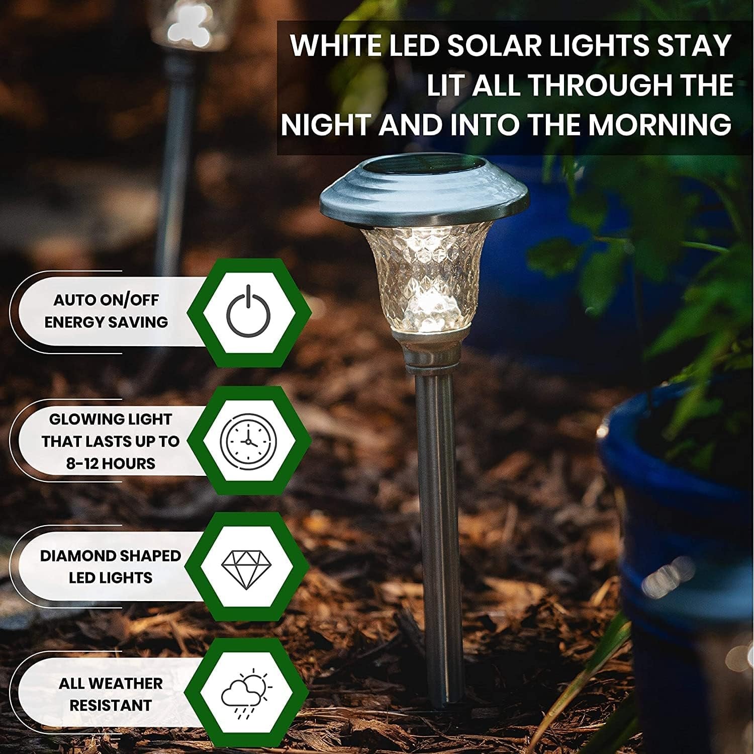 Signature Garden Solar Garden Lights - Auto On/Off Outdoor Bright Solar Pathway Lights - All-Weather/Waterproof Outdoor Solar Lights for Yard, Garden, or Driveway (8-Pack, Stainless Steel Bronze)