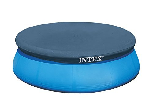 INTEX 28021E Pool Cover: For 10ft Round Easy Set Pools - Includes Rope Tie - Drain Holes - 12in Overhang - Snug Fit