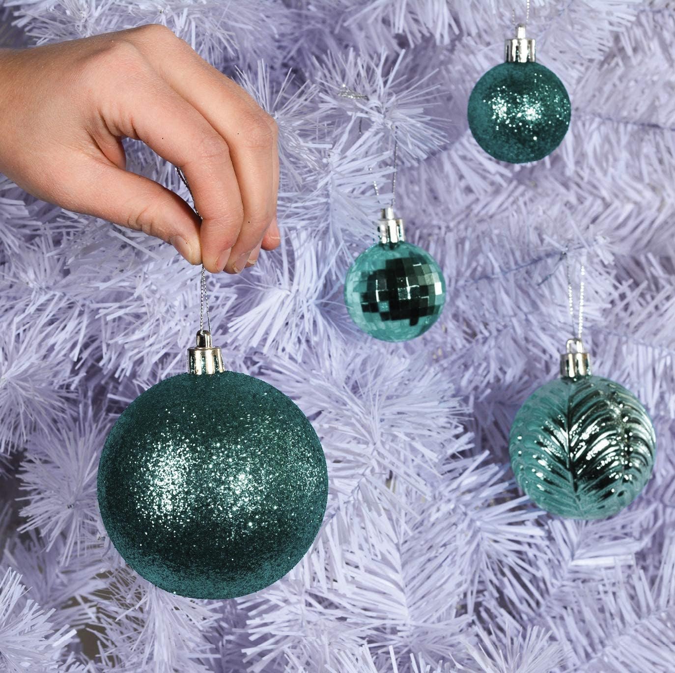 Prextex Olive Green 36-Piece Shatterproof Christmas Ball Ornament The Perfect Glitter Balls, Christmas Tree Baubles Christmas Decorations, Exquisite Xmas Combo of 36 Christmas Balls and Shape Styles