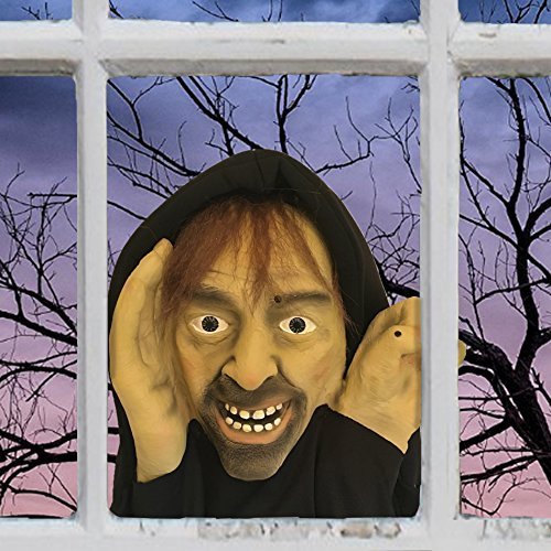 Scary Peeper - Halloween Animated Decoration Prank with Creepy Face, Knocks on Window - Funny Motion Activated Gag Prop for Haunted House