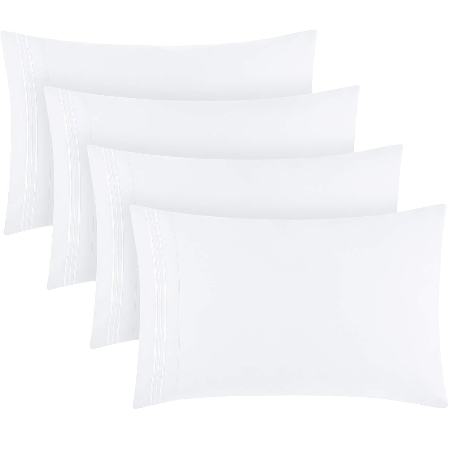 Mellanni King Pillow Cases 4 Pack - Iconic Collection Pillowcases - Hotel Luxury, Extra Soft, Cooling Pillow Covers - Envelope Closure - Wrinkle, Fade, Stain Resistant (4 PC King Size 20"x40", White)