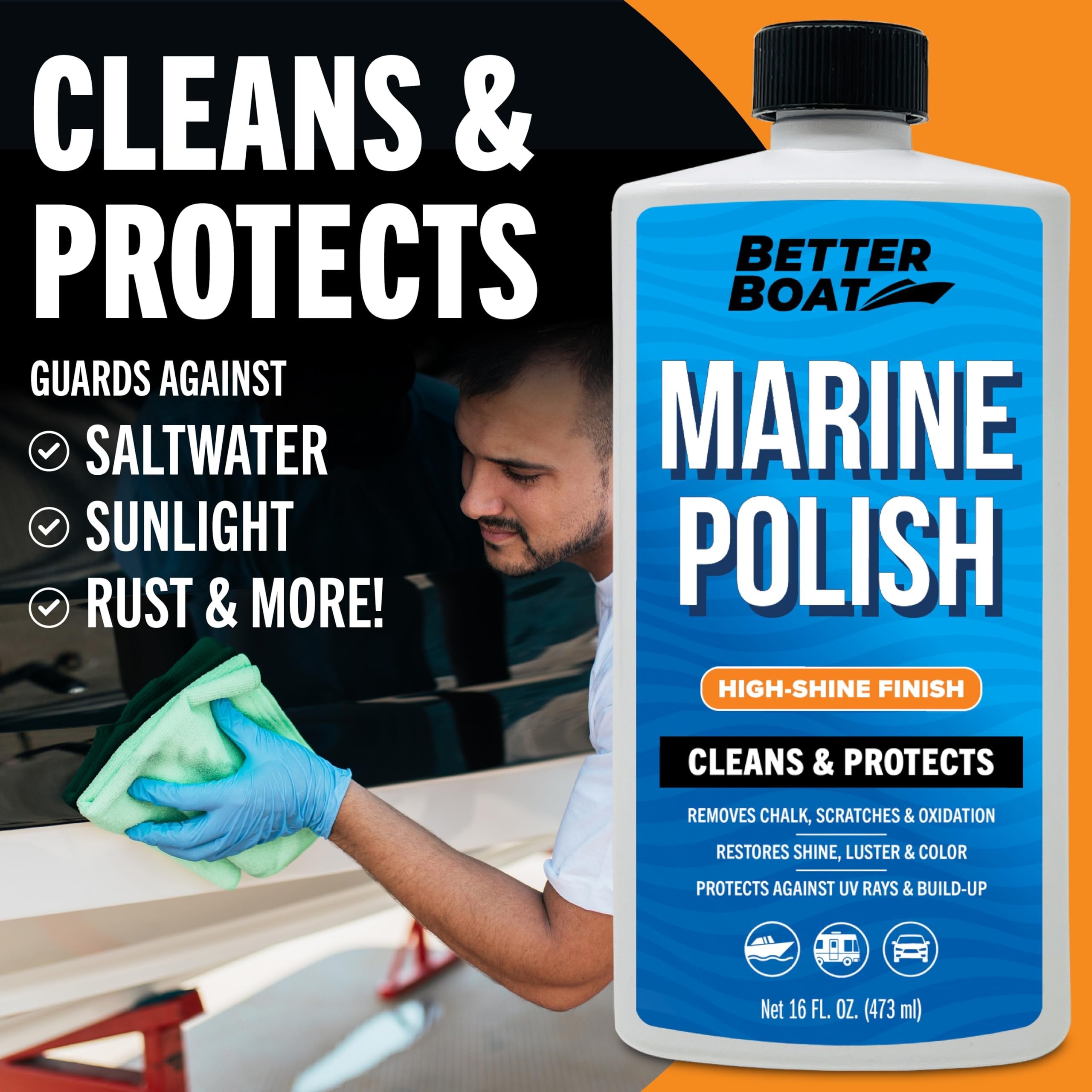 Boat Wax and Marine Polish with Carnauba Wax for High Gloss Gel Coat Restorer and Boat Cleaner for Fiberglass Metal Painted Surfaces Marine Wax for Boats RV Wax and Cars and UV Boat Wash Restoration