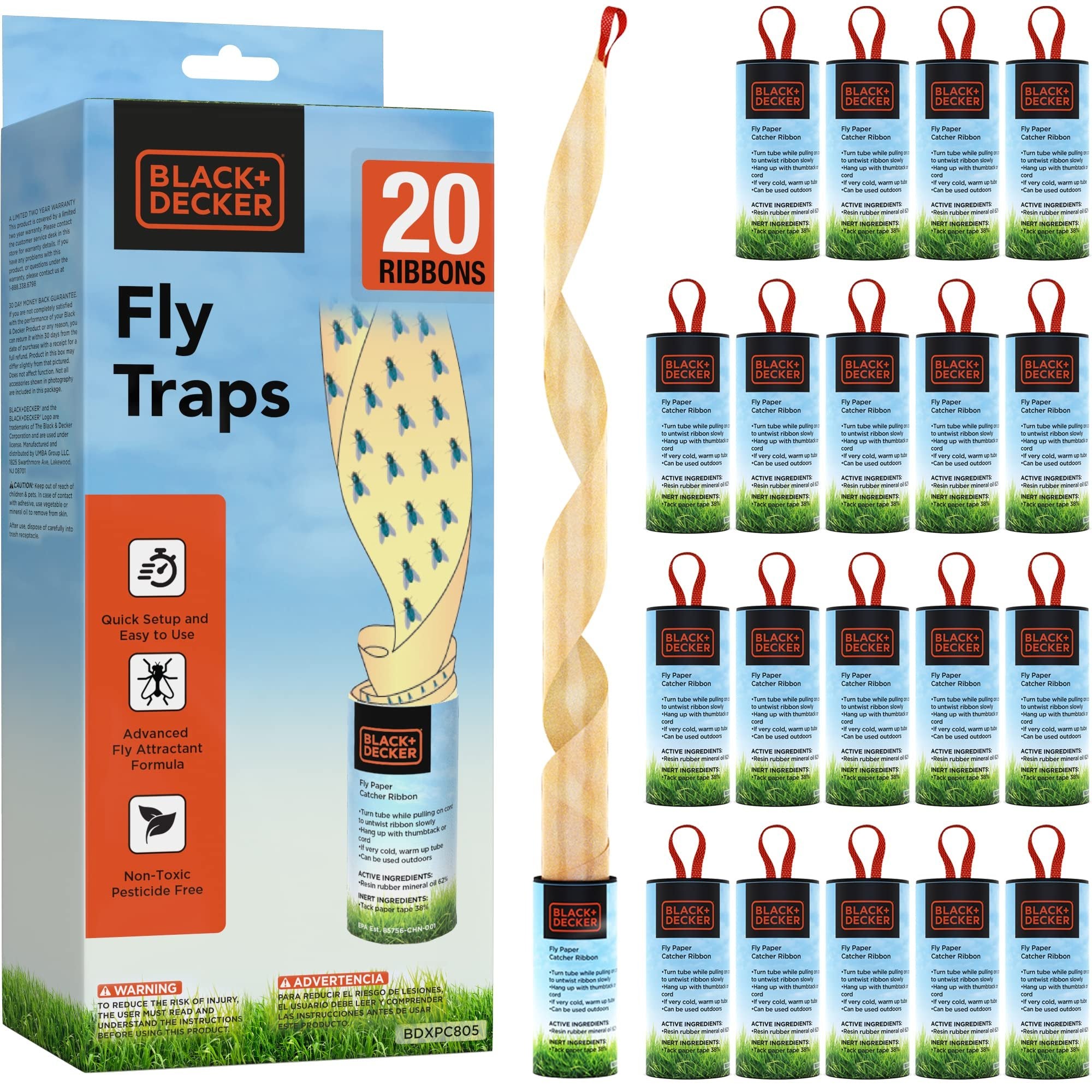 BLACK+DECKER Fruit Fly Trap- Fly Trap-Gnat Trap- Gnat Killer Indoor-Fly Strips, Indoor and Outdoor, 20 Pack