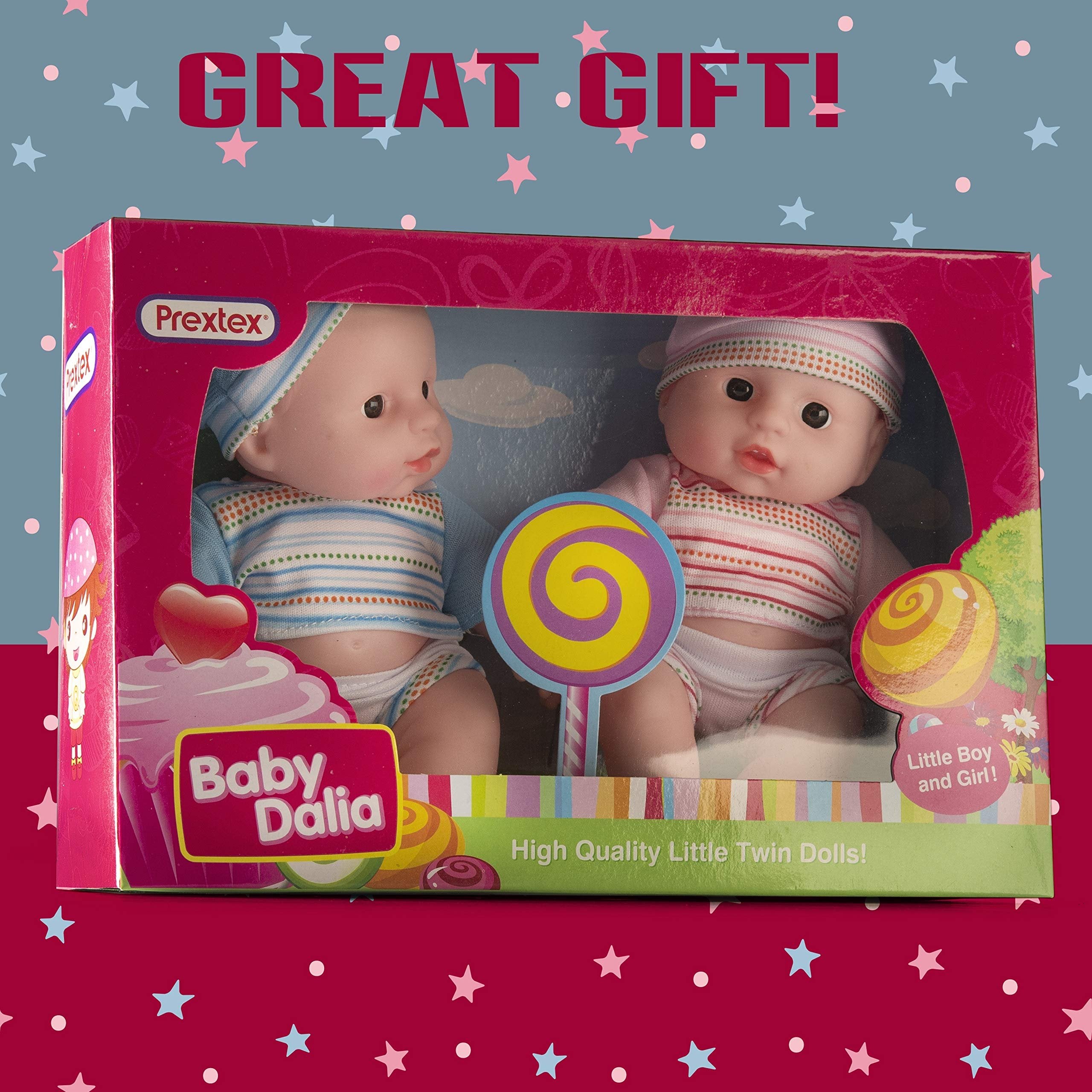 PREXTEX Mini Twin Dolls Set - 7.5 Inch Cute Baby Twins Dolls Boy and Girl Set - Baby Doll Accessories Best Gift Toys for Baby and Toddler Girls