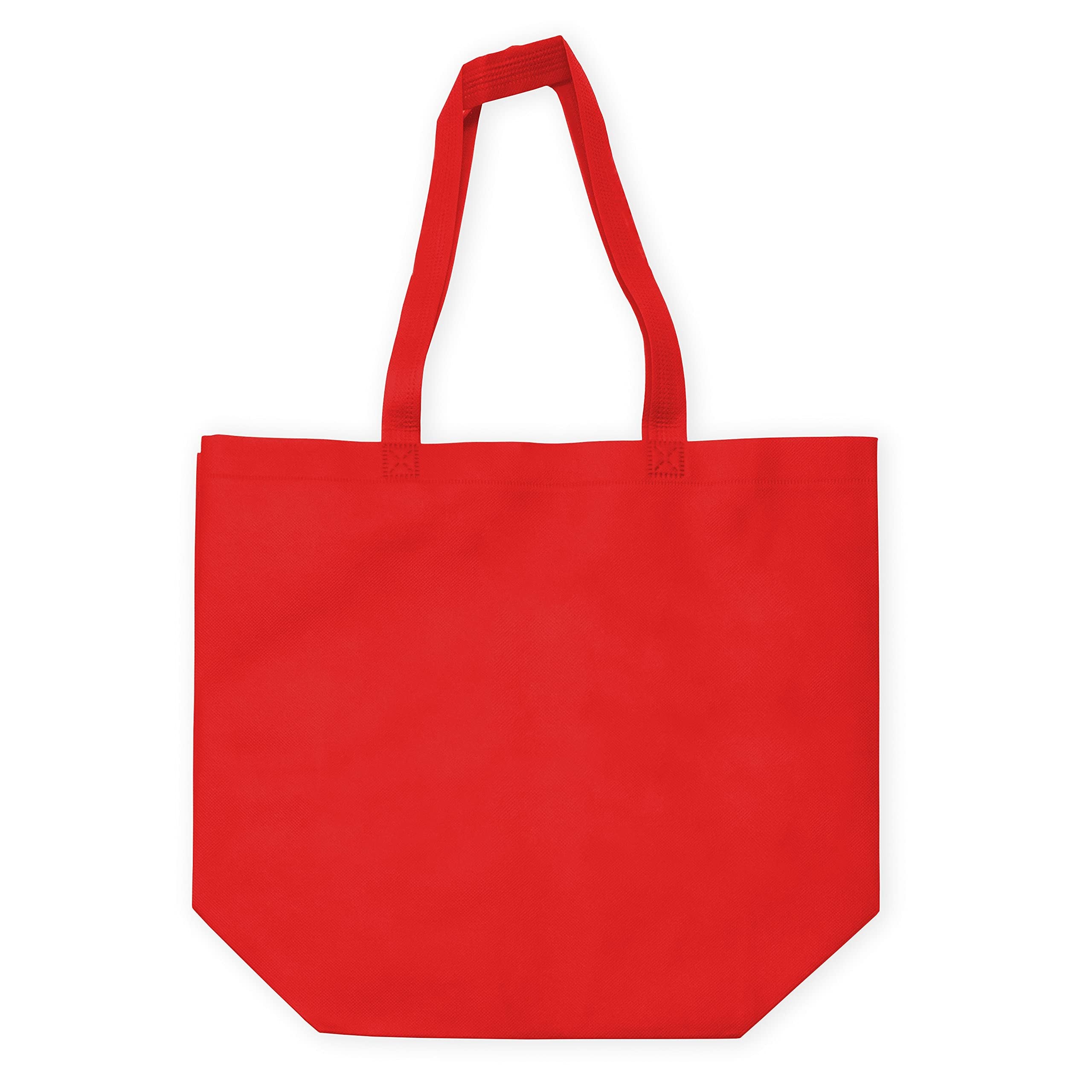 Reusable Gift Bags - 12 Pack Large Totes with Handles, Strong Red Eco Friendly Fabric Cloth for Shopping, Merchandise, Events, Parties, Take-Out, Boutiques, Retail Stores, Small Business Bulk -16x6x12
