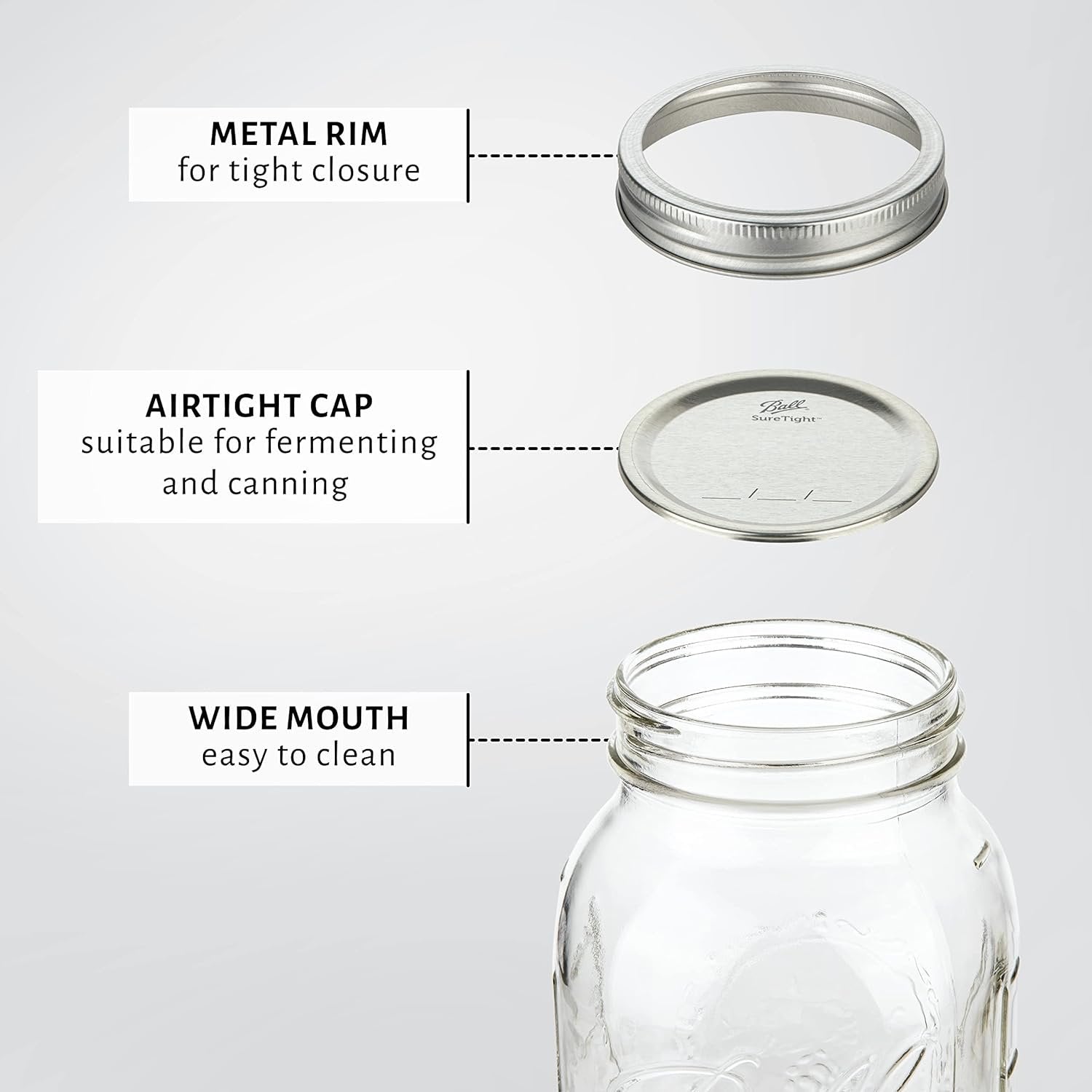 kitchentoolz 64 oz Wide Mouth Mason Jars Half Gallon Mason Jars with Airtight Lids and Bands for Canning, Fermenting & Pickling - Made in USA Pack of 2