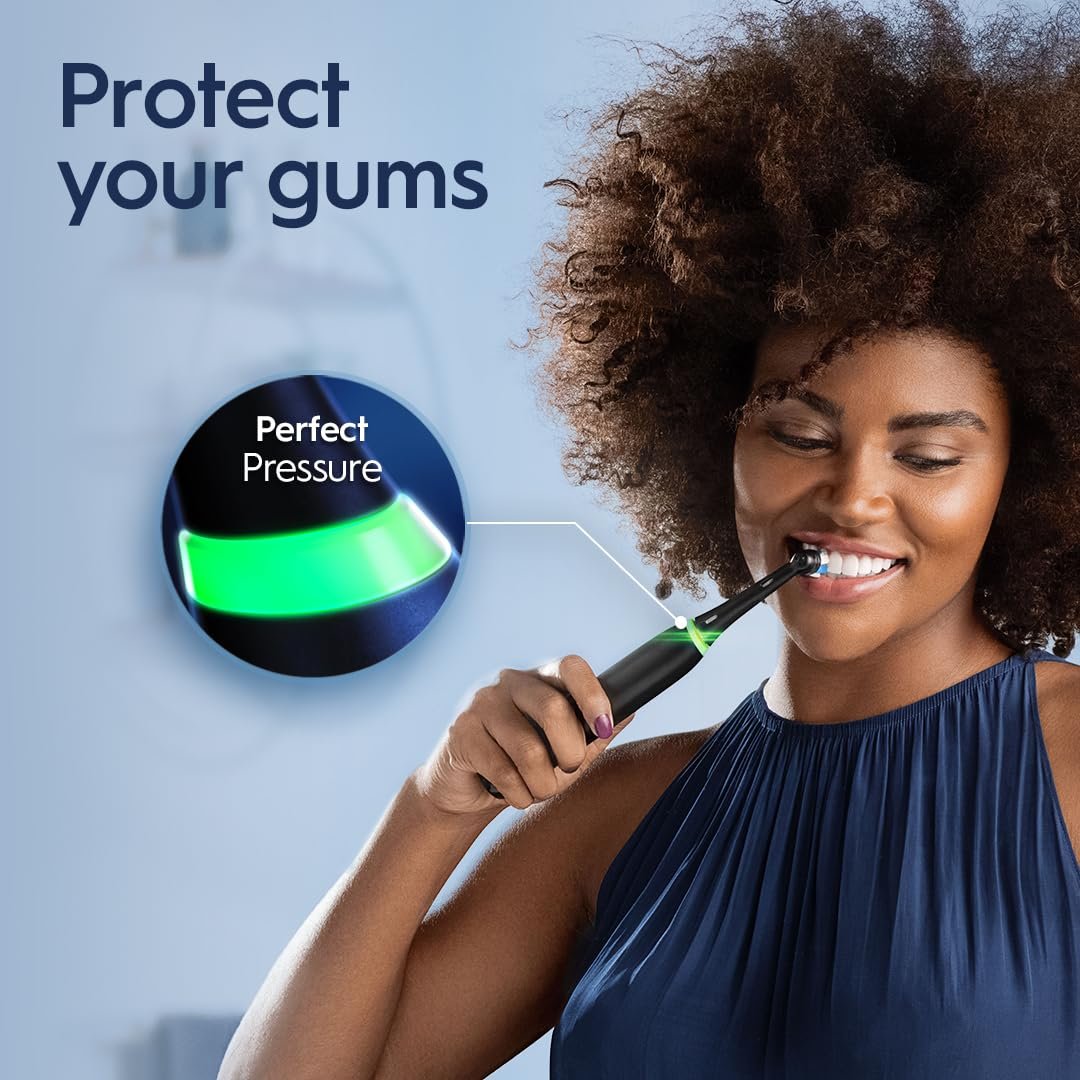Oral-B iO Series 3 Limited Rechargeable Electric Powered Toothbrush, Blue with 2 Brush Heads and Travel Case - Visible Pressure Sensor to Protect Gums - 3 Modes - 2 Minute Timer