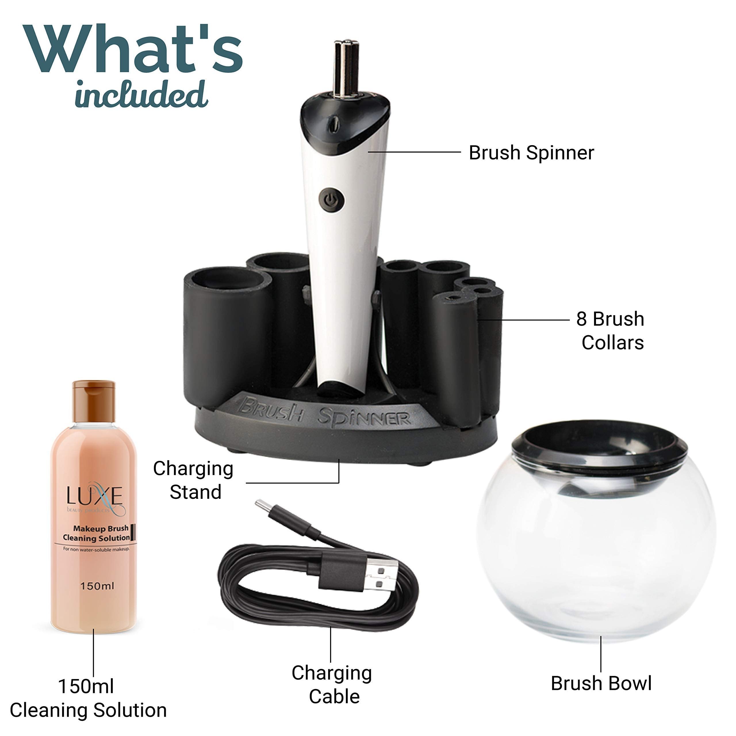 Luxe Electric Makeup Brush Cleaner with Makeup Brush Cleaner Solution, USB Charging Station, 3 Adjustable Speeds, Make Up Brush Cleaner to Wash and Dry Your Makeup Brushes, Make Up Brush Clean Machine