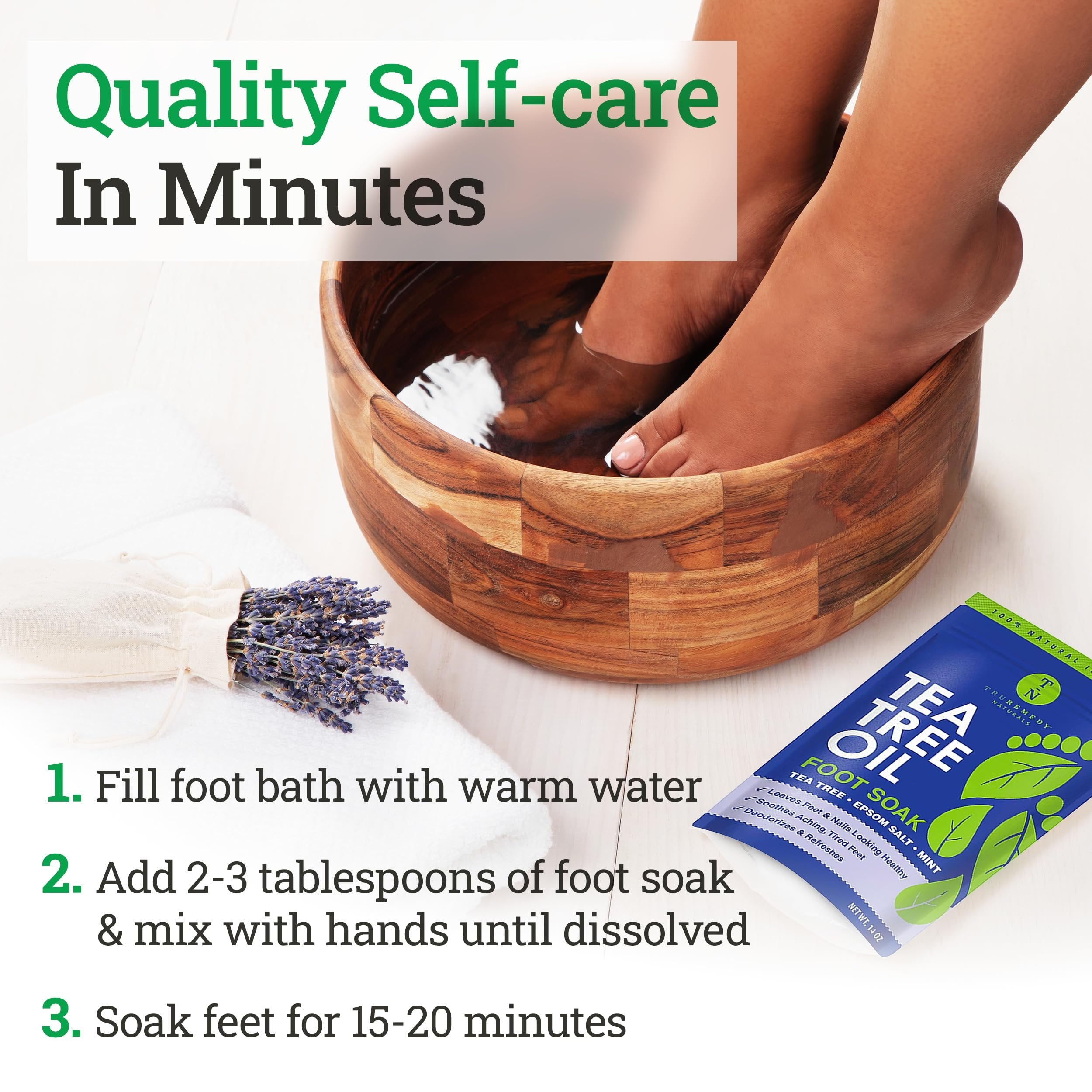 Tea Tree Oil Foot Soak with Epsom Salt & Mint, Feet Soak Helps Stubborn Foot Odor - Foot Bath Salt Softens Calluses & Soothes Sore Tired Feet, 14 Ounce (Pack of 2)