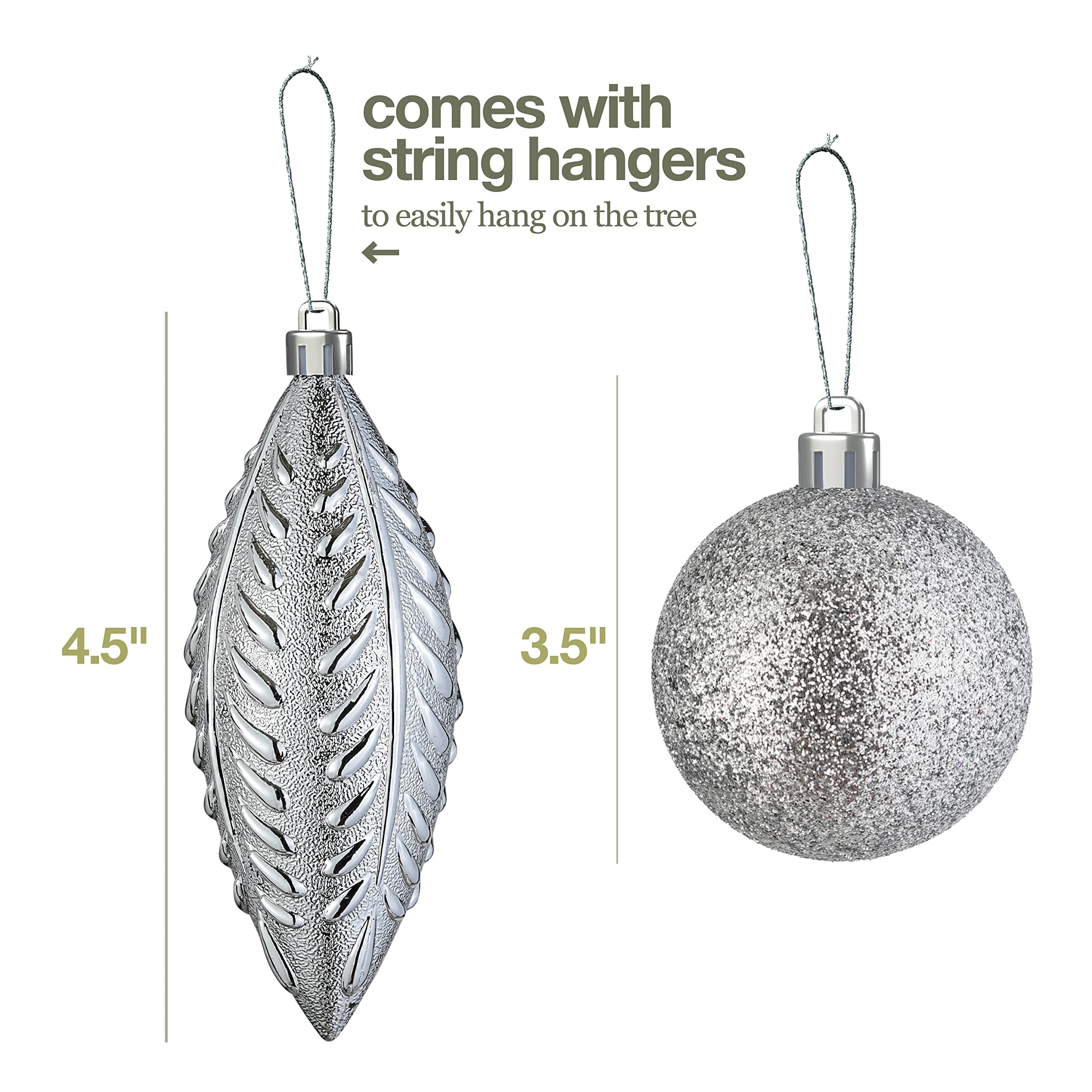 Prextex Christmas Ball Ornaments for Christmas Decorations (Silver) | 24 pcs Xmas Tree Shatterproof Ornaments with Hanging Loop for Holiday, Wreath and Party Decorations