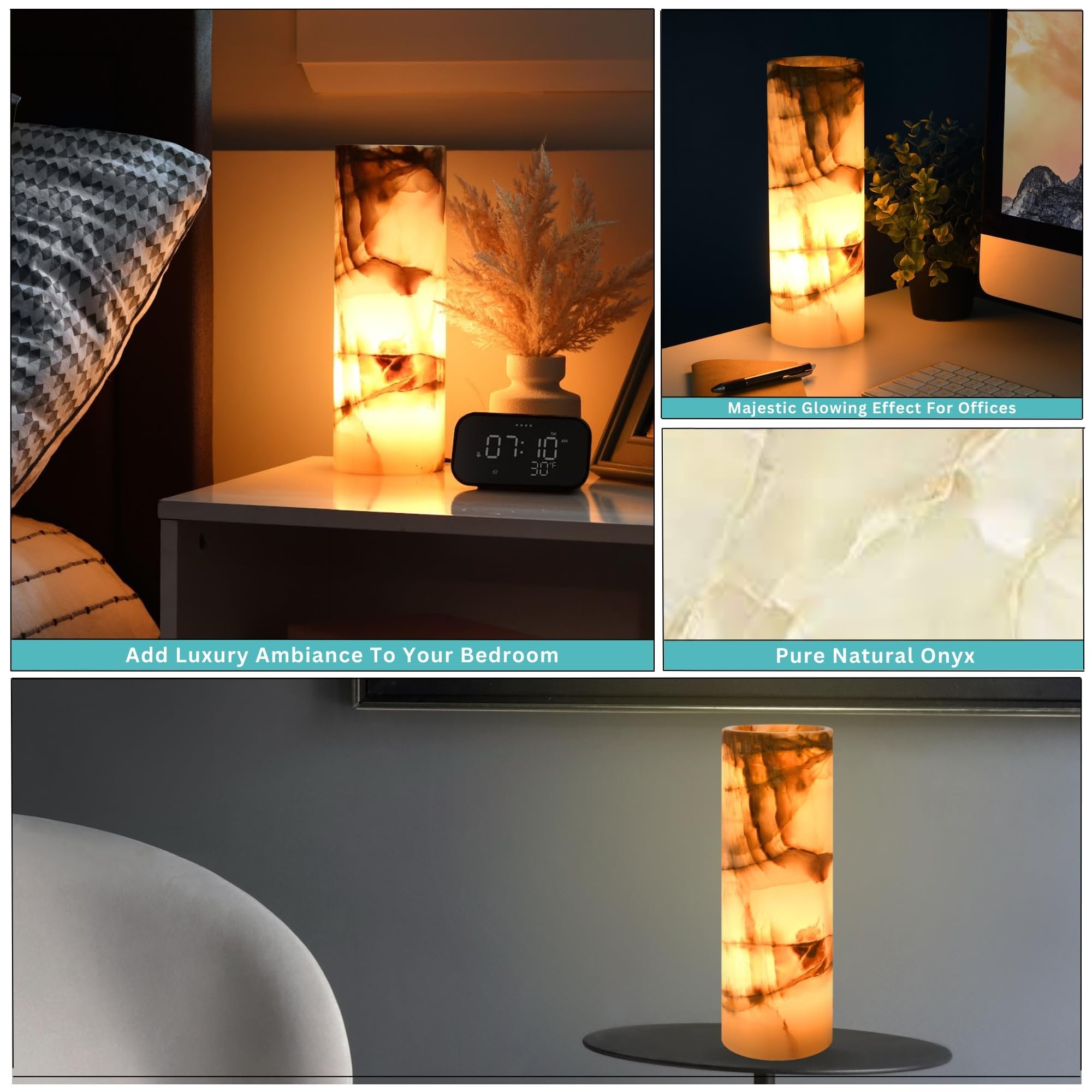 UMAID Elegant Handcrafted Onyx Marble Table Lamp, Warm Amber Glow, Relaxing Table Lamp for Office, Bedroom, Living Room, and Bedside, Includes Bulb and Dimmable Cord, Unique Home Decor Gifts