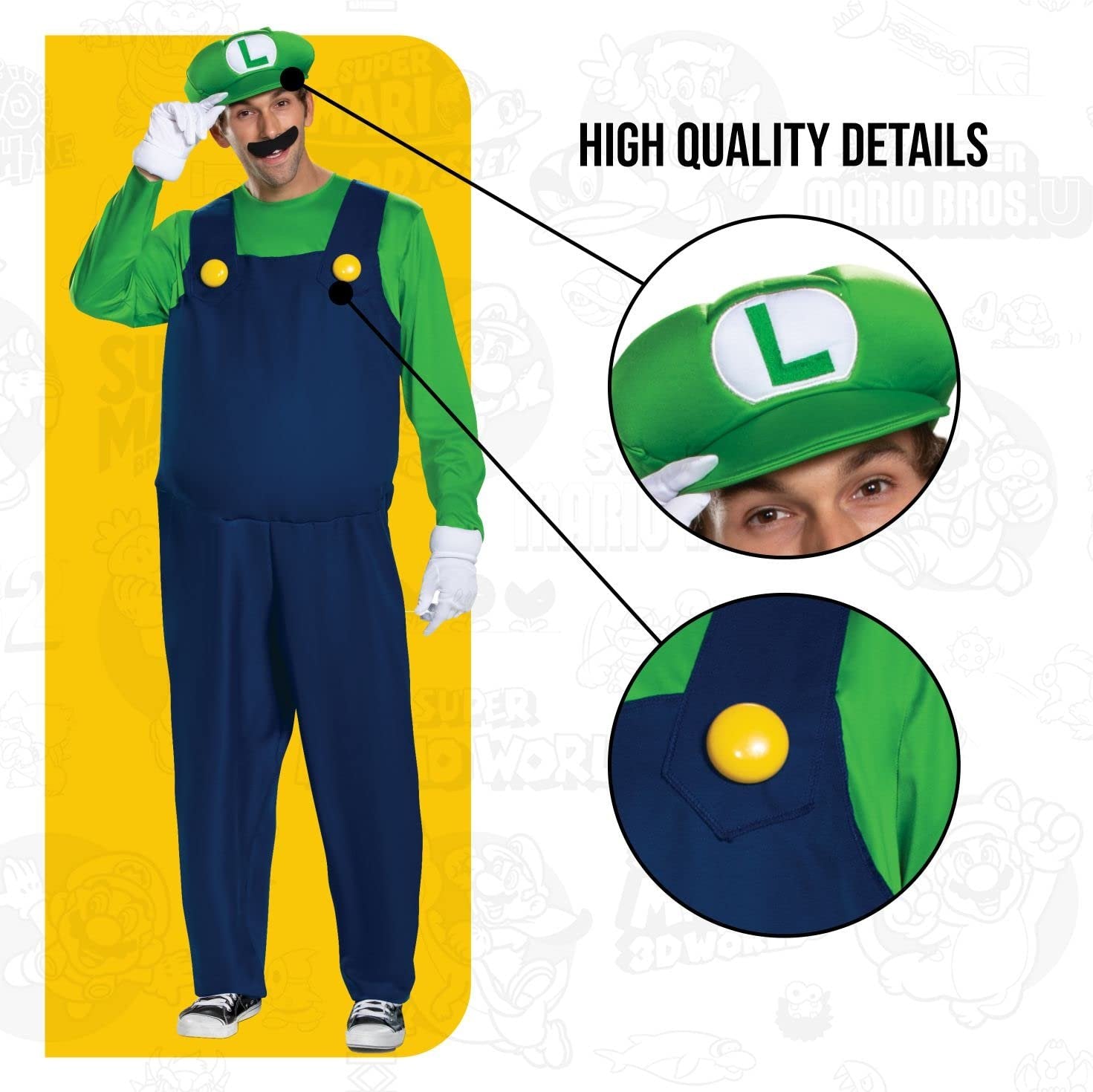 Disguise Men's Luigi Deluxe Adult Costume, Green, M (38-40)