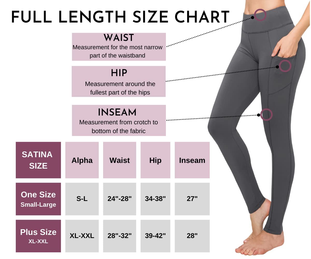 SATINA Womens High Waisted Leggings with Pockets -, Leggings for Regular & Plus Size Women, 3 Inch Waistband, Charcoal, One Size