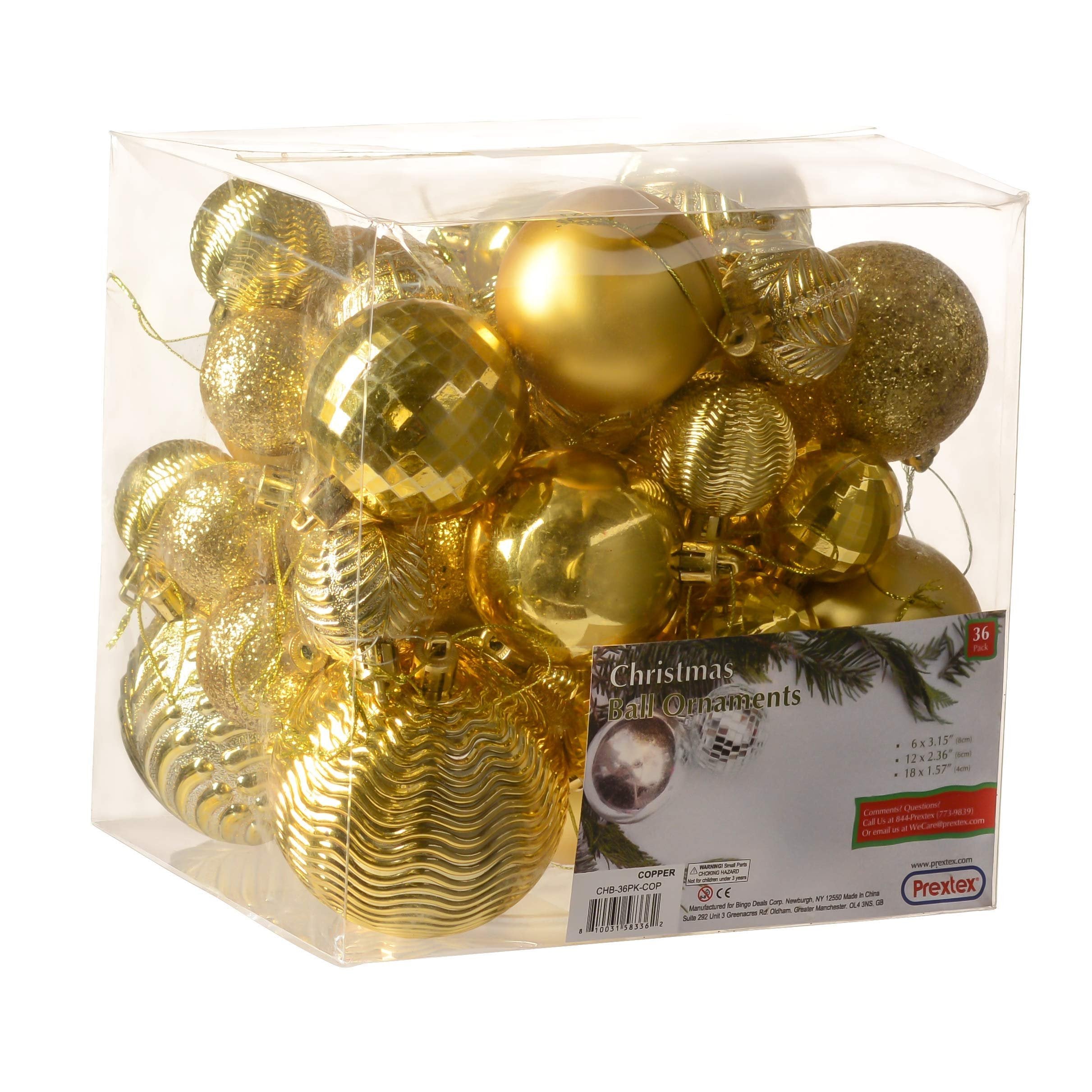 PREXTEX Christmas Ball Tree Ornaments - Gold Ornaments for Christmas Tree - Gold Christmas Ornaments for Holiday, Wreath & Party Decorations (36 pcs - Small, Medium, Large) Shatterproof