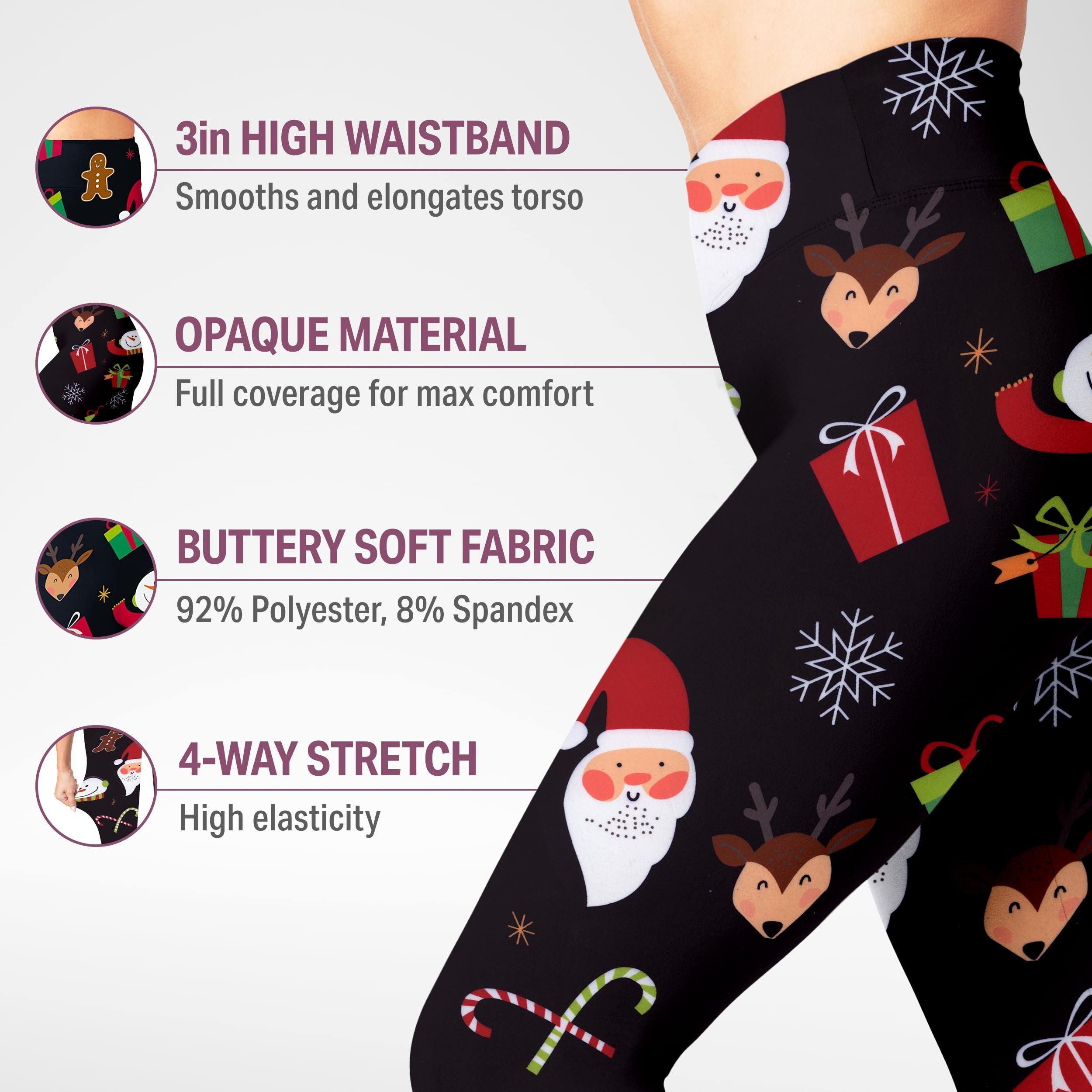 SATINA Womens Christmas Pants - Buttery Soft Highwaisted Holiday Leggings, Cozy Christmas, One Size