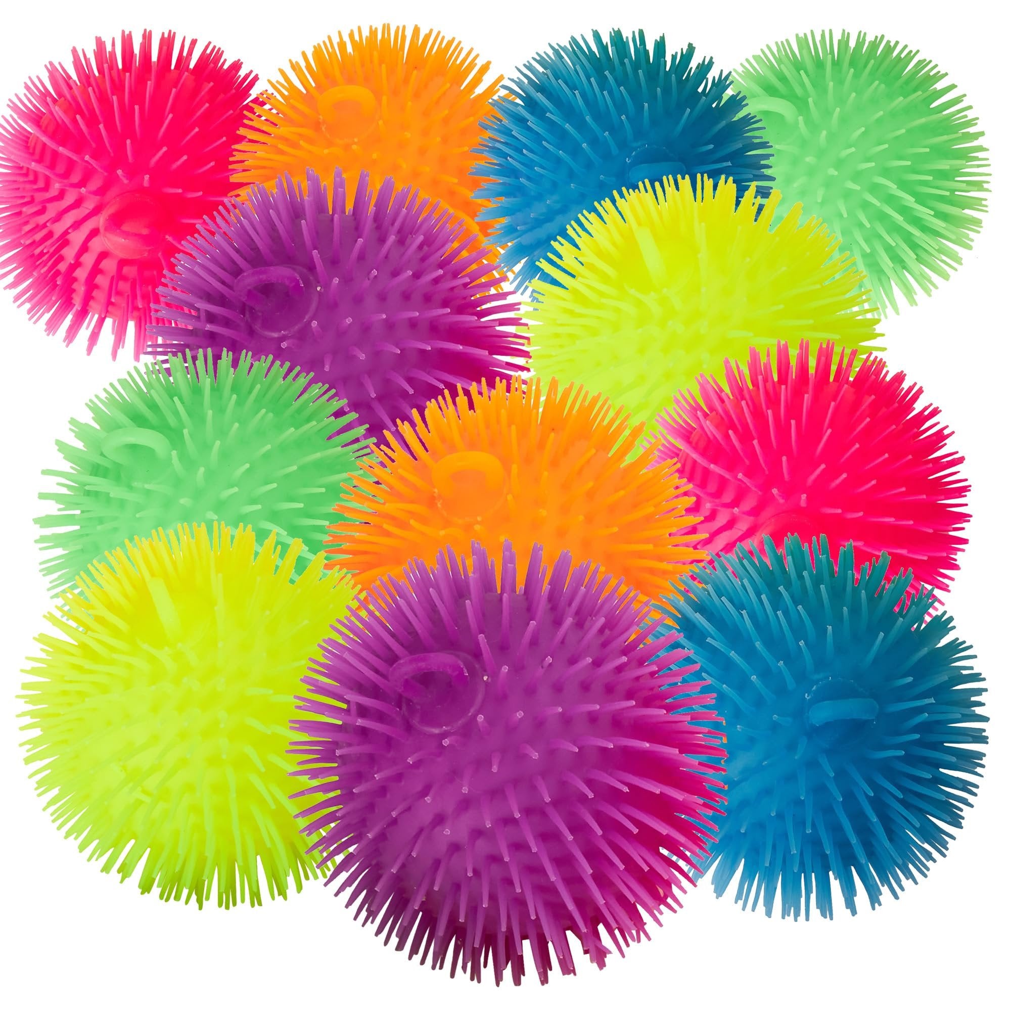 Playbees Soft Spiky Puffer Balls - 12-Pack - 5.5 Inch Sensory Stress Relief Toy - Assorted Colors - Kids and Adults - Fun Fidget Game